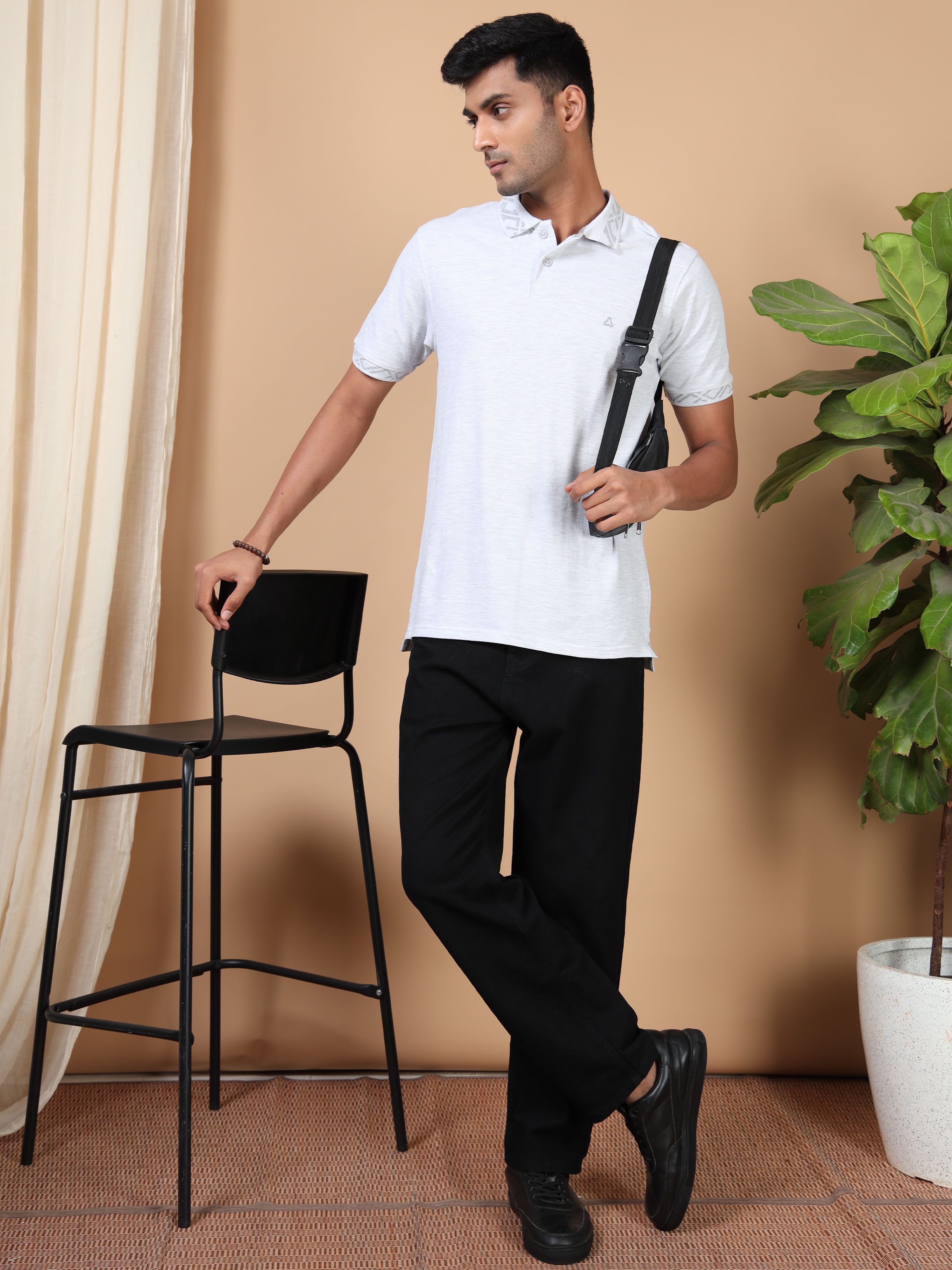 MEN'S ECRU MELANGE SLIM FIT POLO TSHIRT