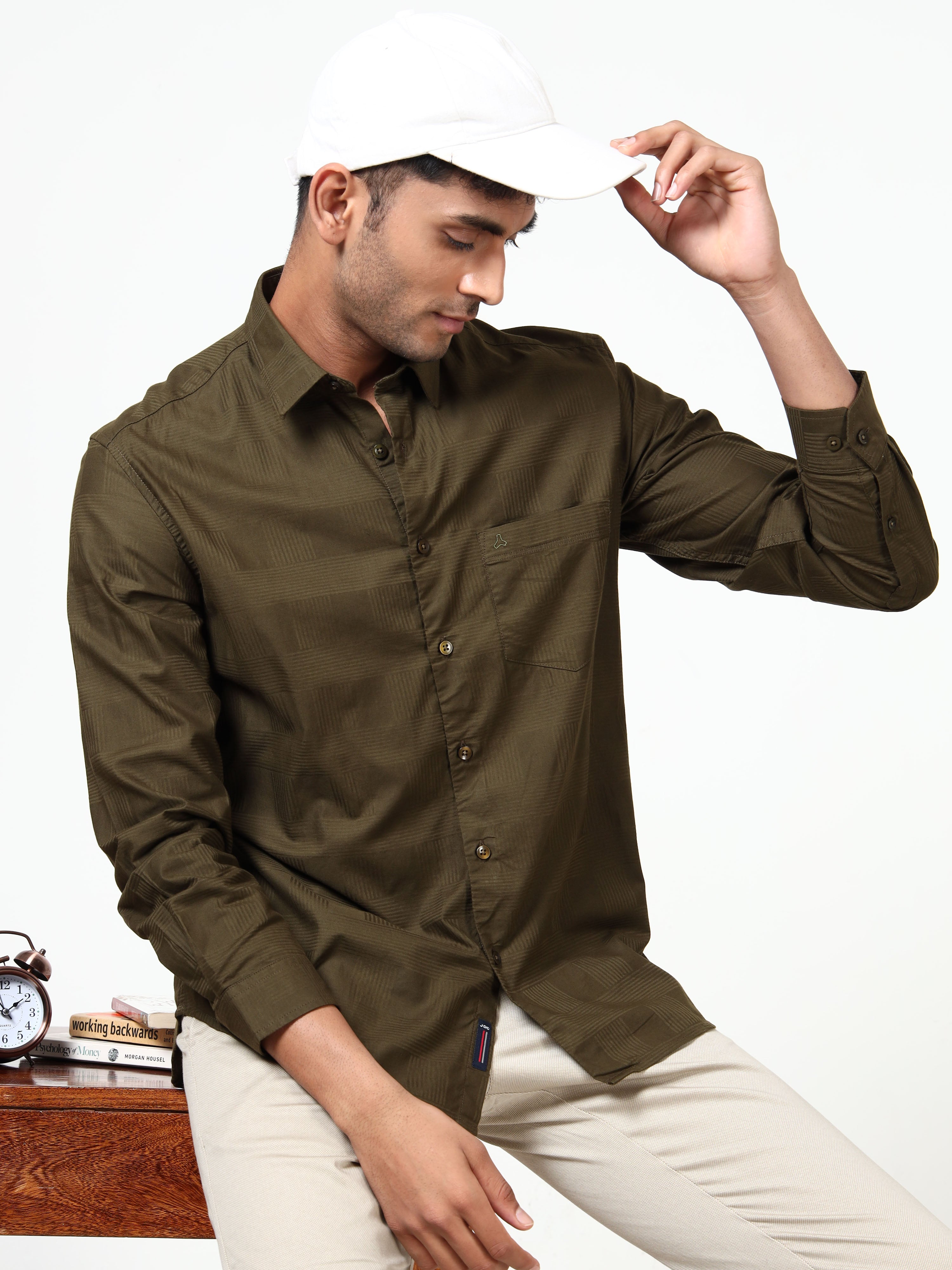 MEN'S BT GREEN SOLID SLIM FIT SHIRT