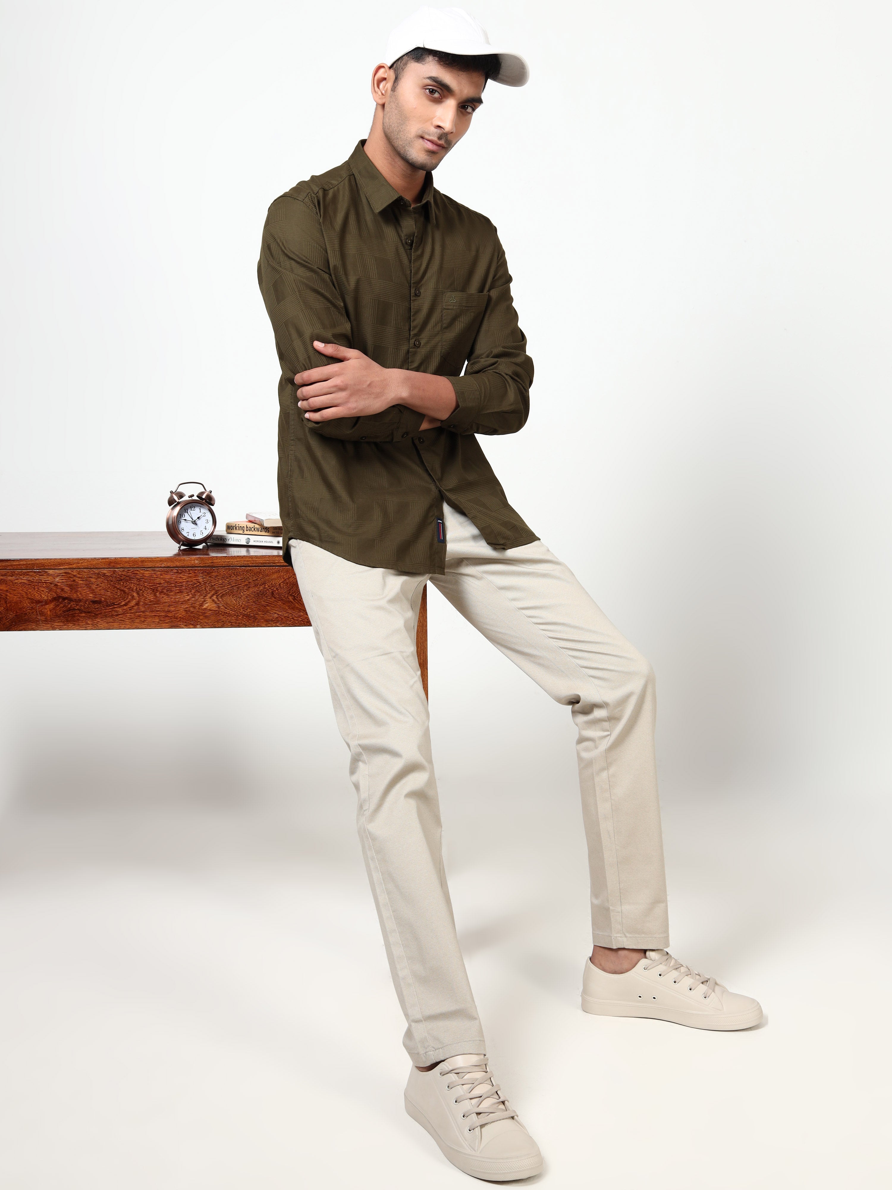 MEN'S BT GREEN SOLID SLIM FIT SHIRT