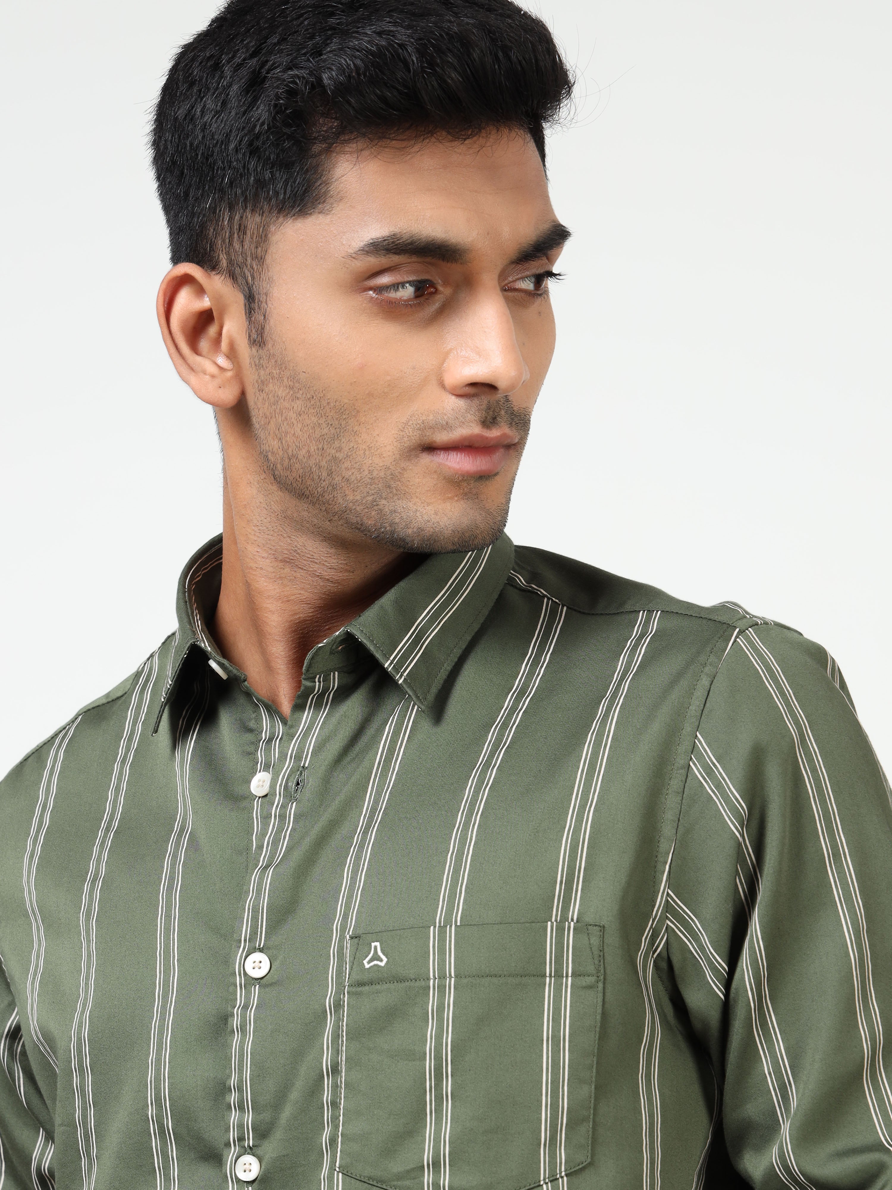 MEN'S GREEN STRIPE SLIM FIT SHIRT