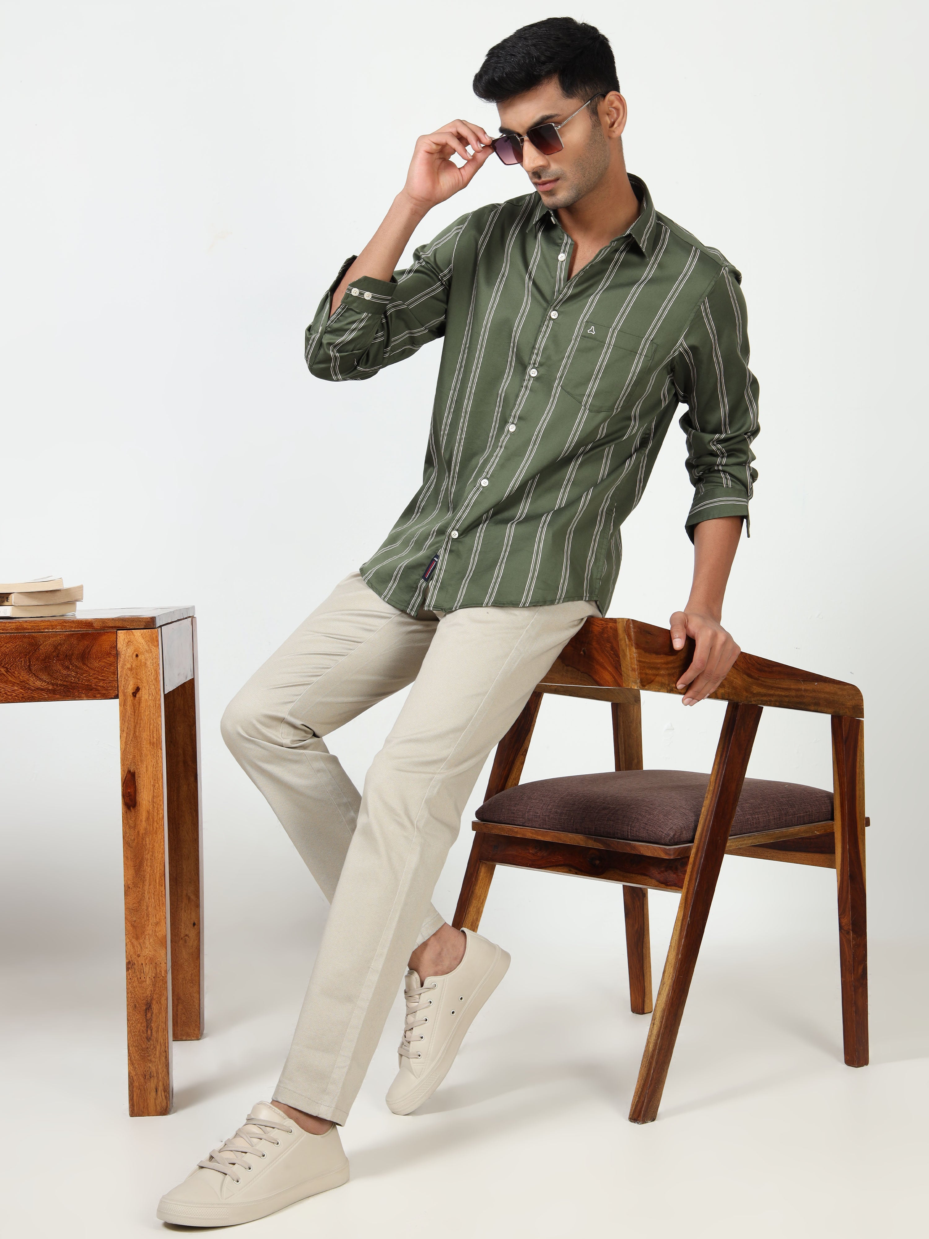 MEN'S GREEN STRIPE SLIM FIT SHIRT