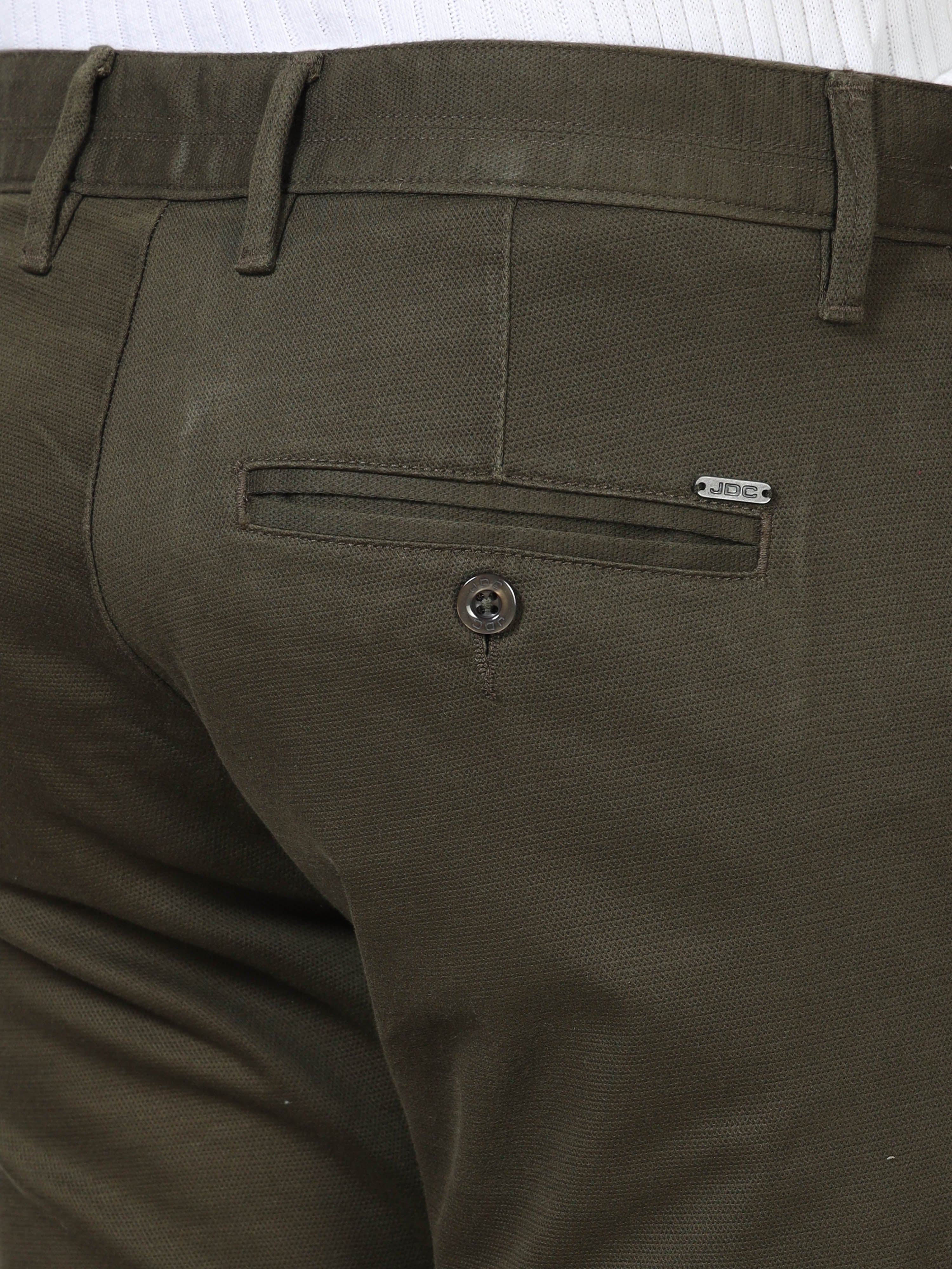 MEN'S OLIVE SOLID SLIM FIT TROUSER