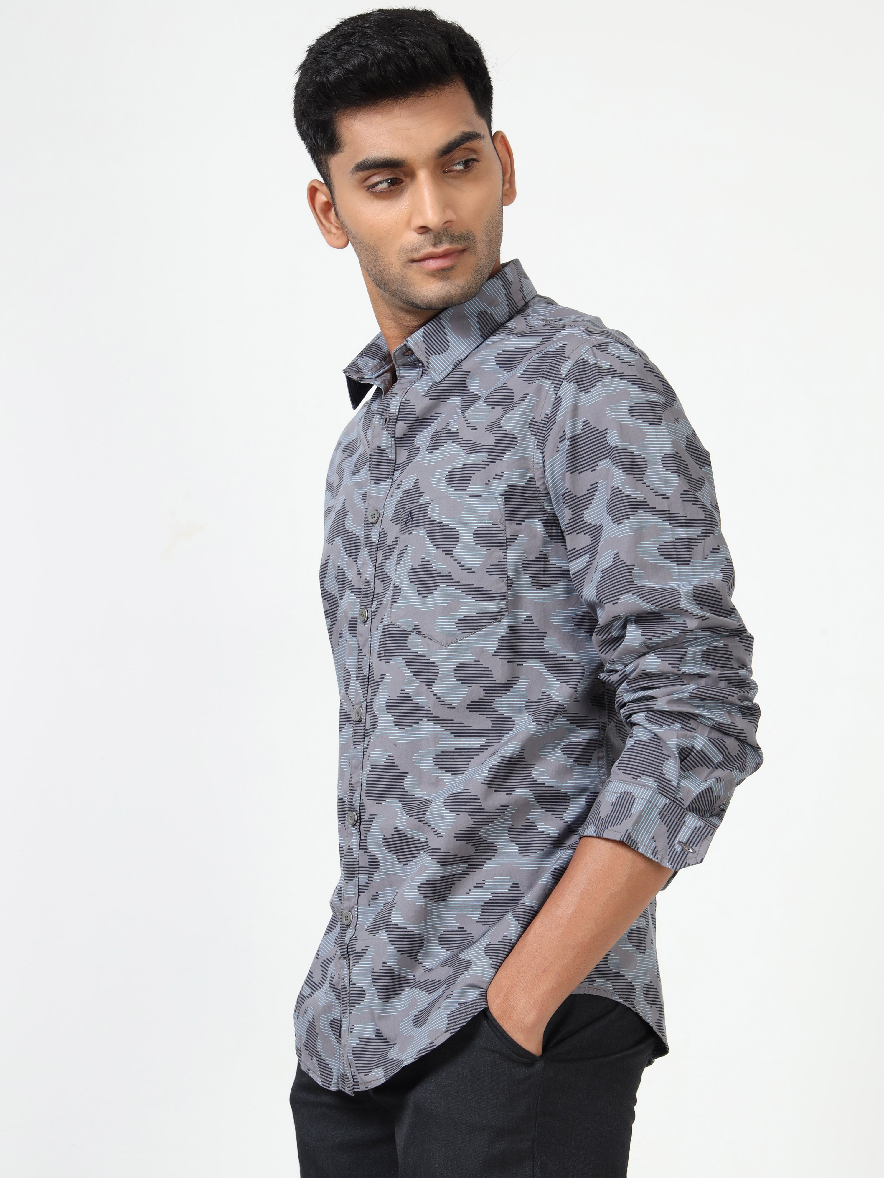 MEN'S BLUE PRINT SLIM FIT SHIRT