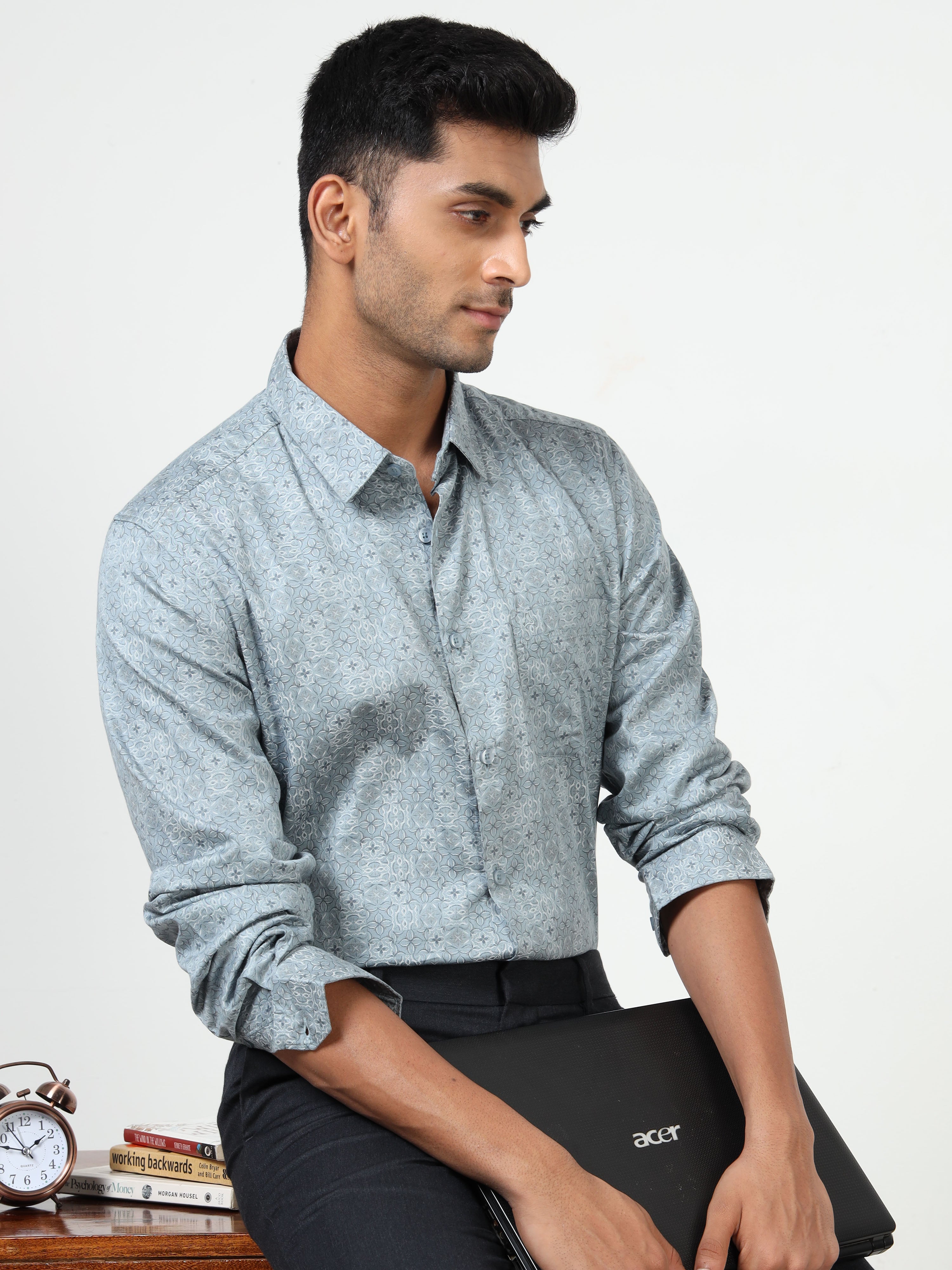 MEN'S LT.BLUE PRINT SLIM FIT SHIRT