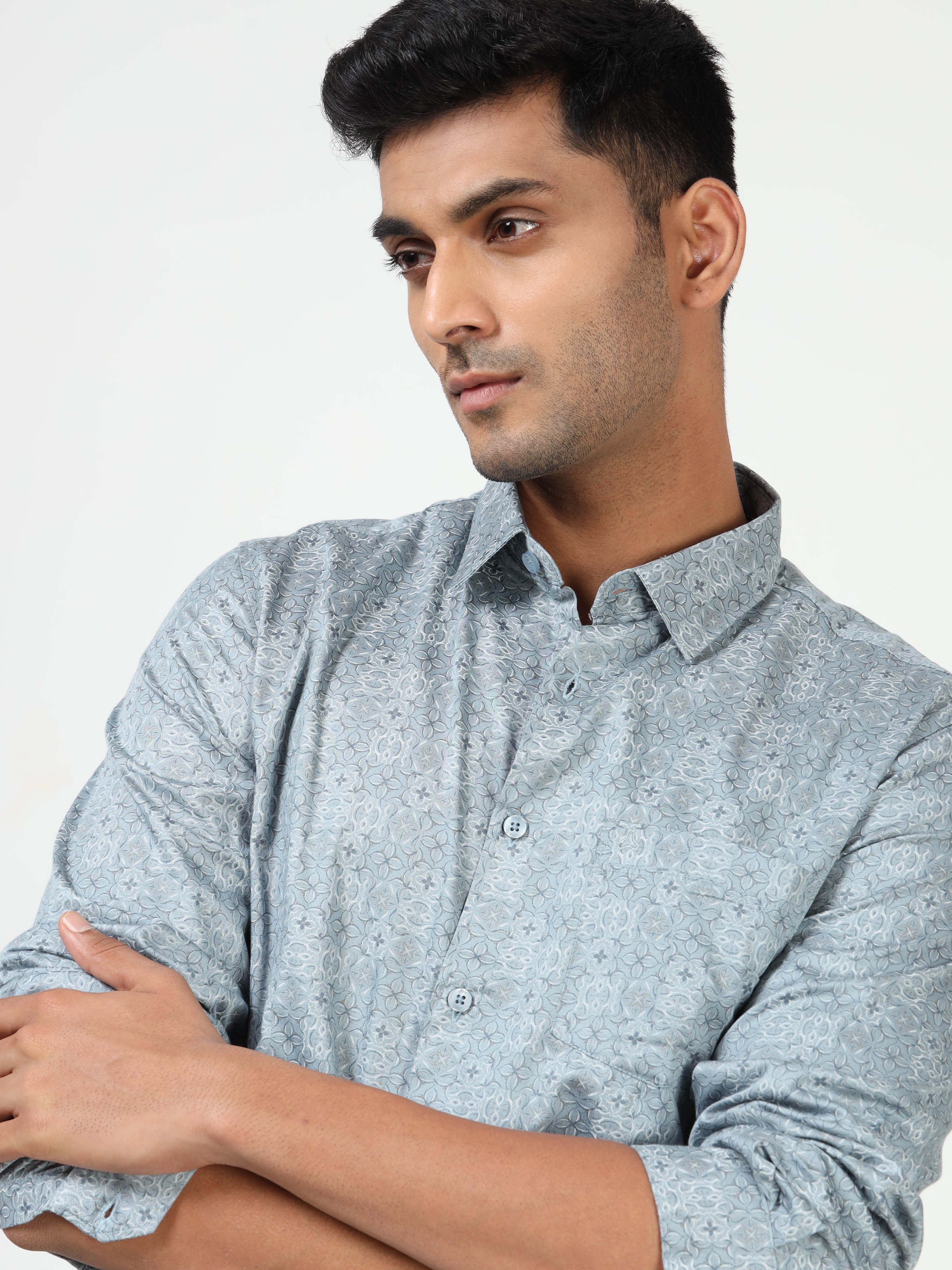 MEN'S LT.BLUE PRINT SLIM FIT SHIRT