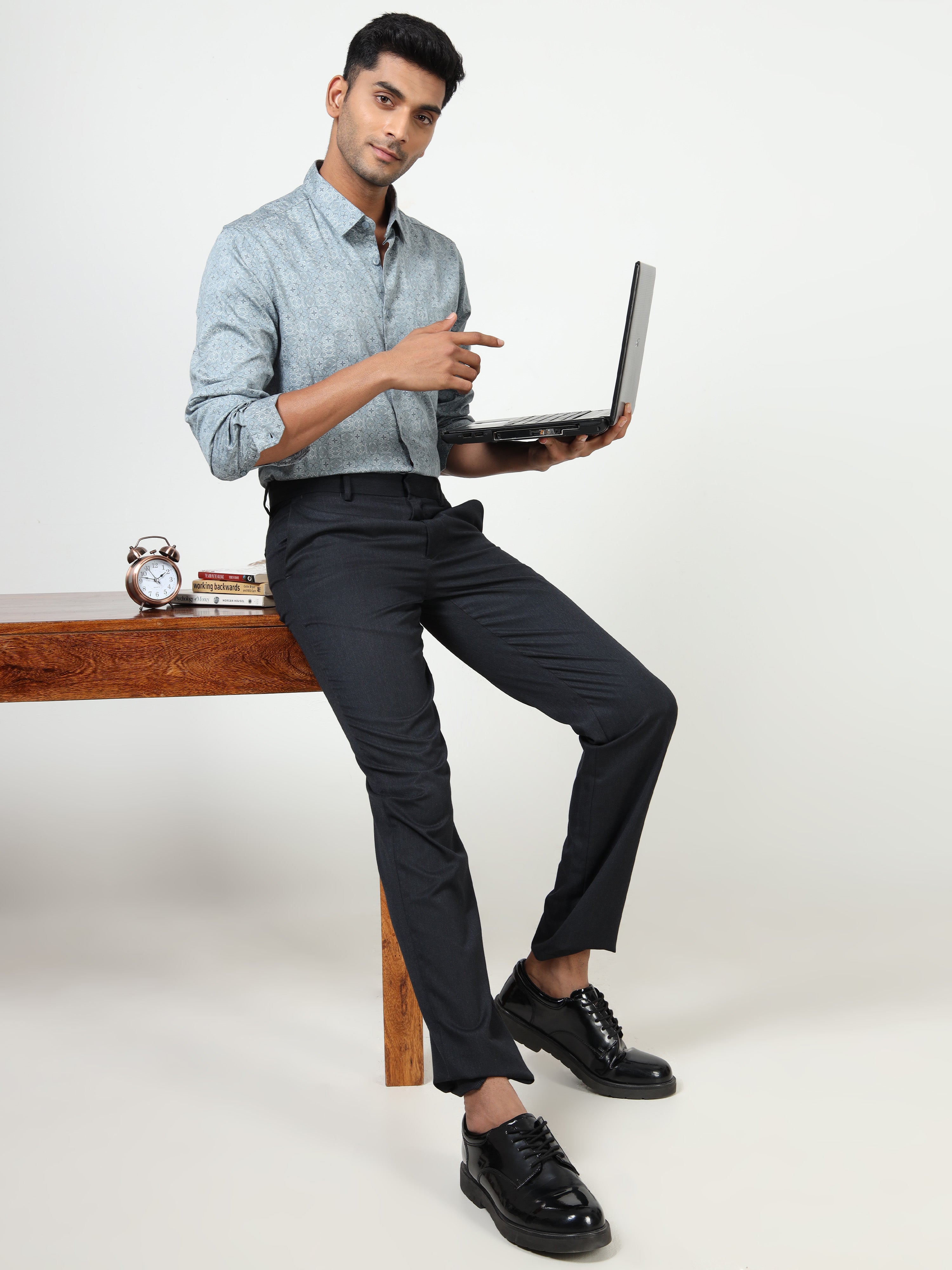 MEN'S LT.BLUE PRINT SLIM FIT SHIRT