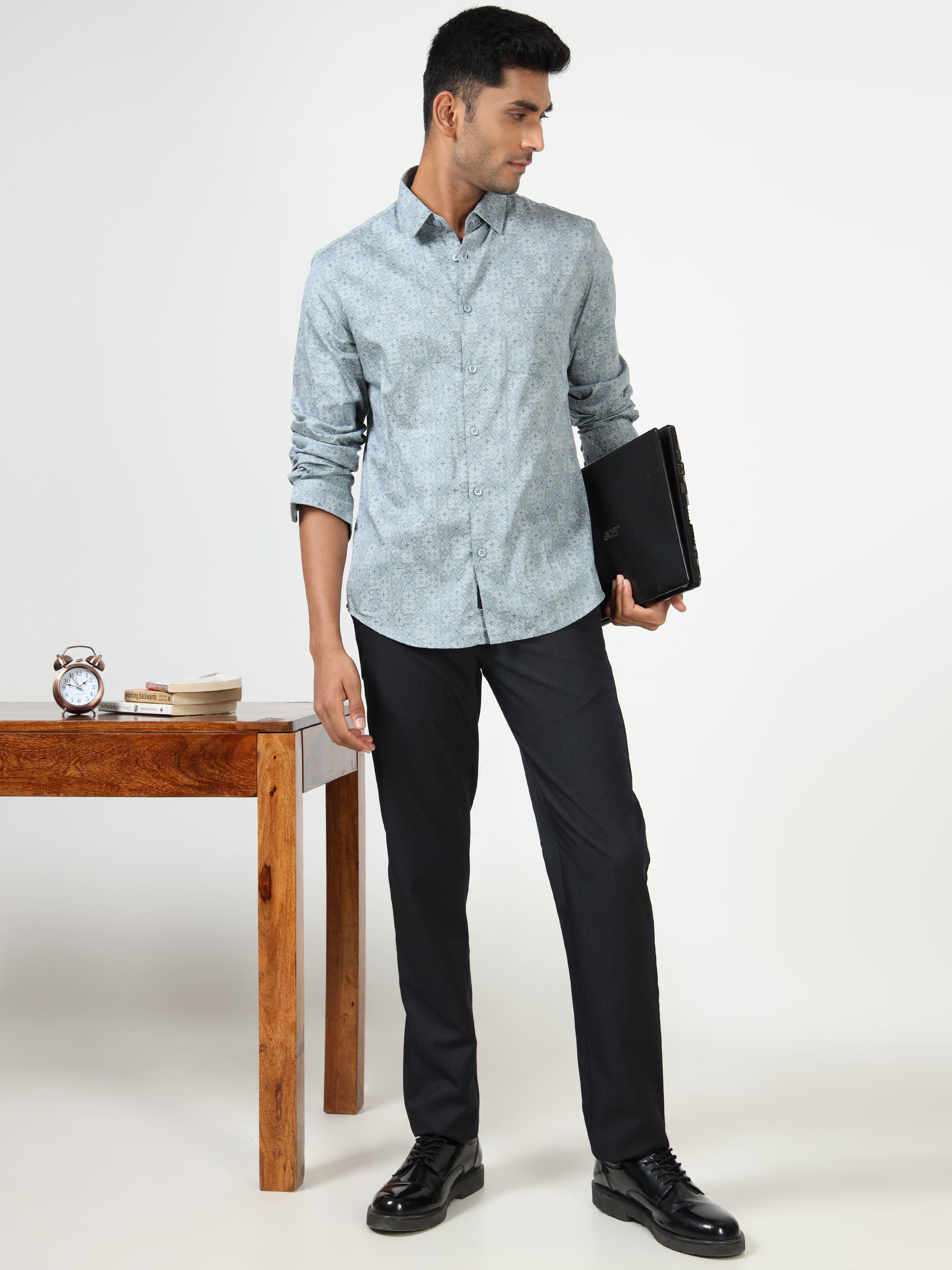 MEN'S LT.BLUE PRINT SLIM FIT SHIRT