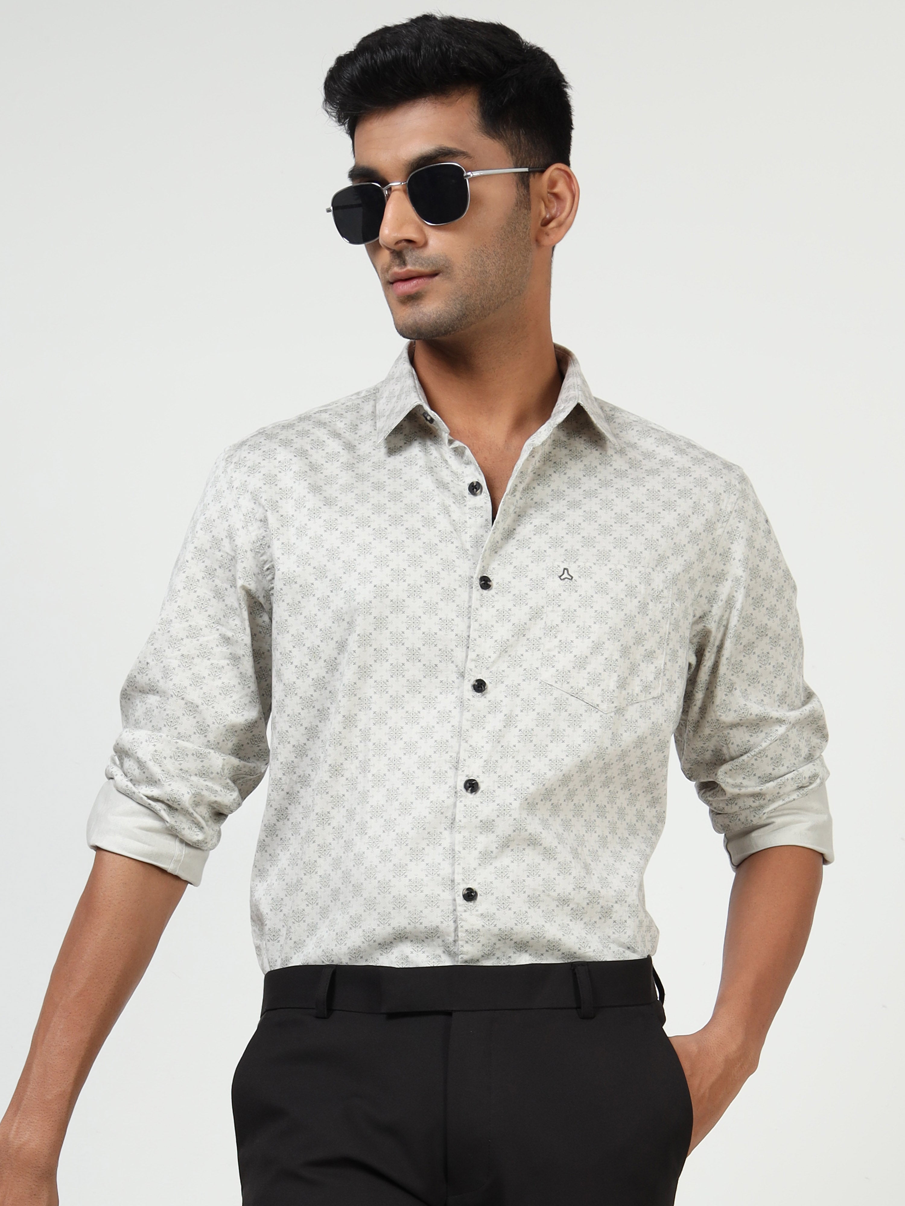 MEN'S LT.GREY PRINT SLIM FIT SHIRT