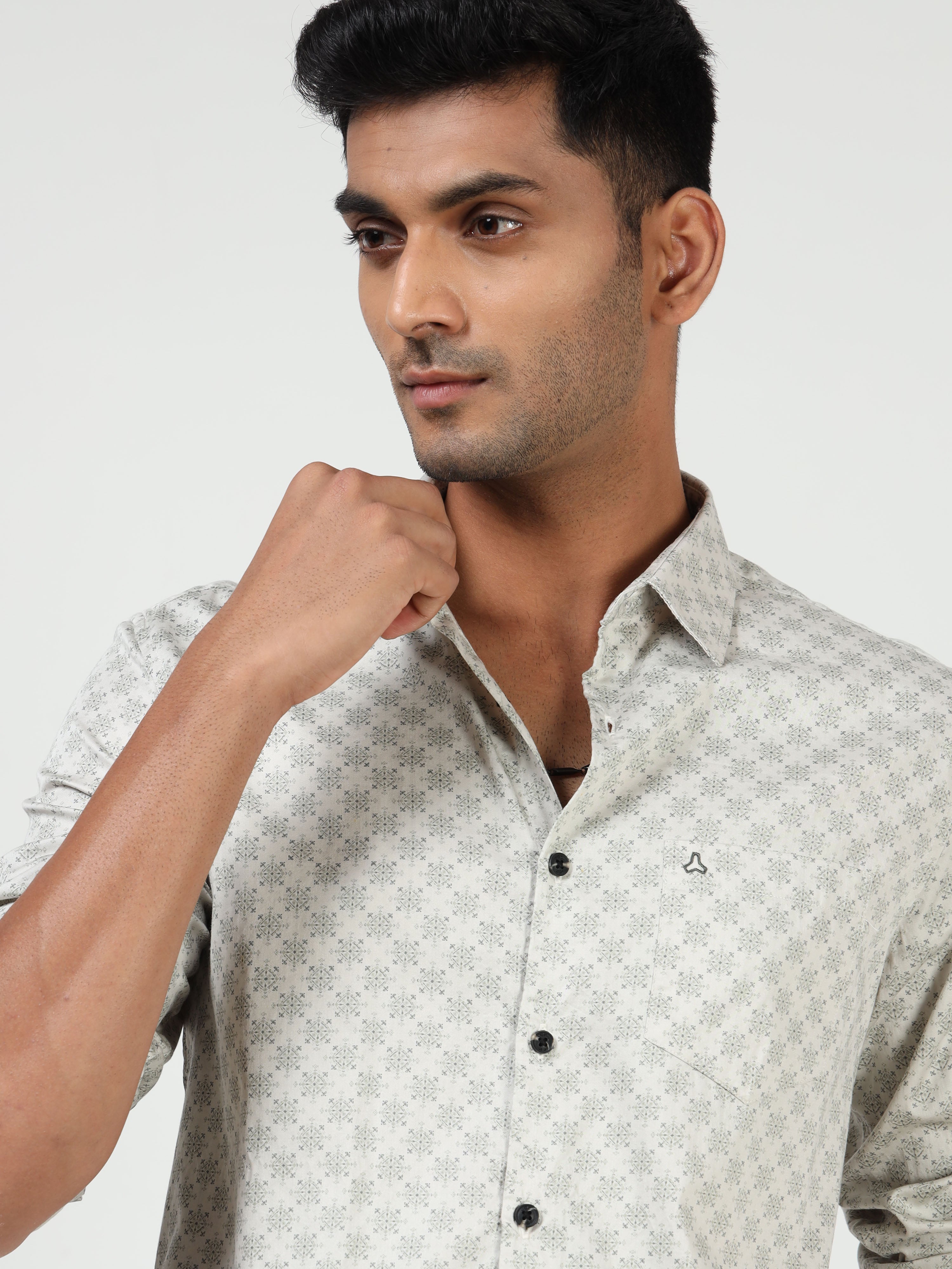 MEN'S LT.GREY PRINT SLIM FIT SHIRT