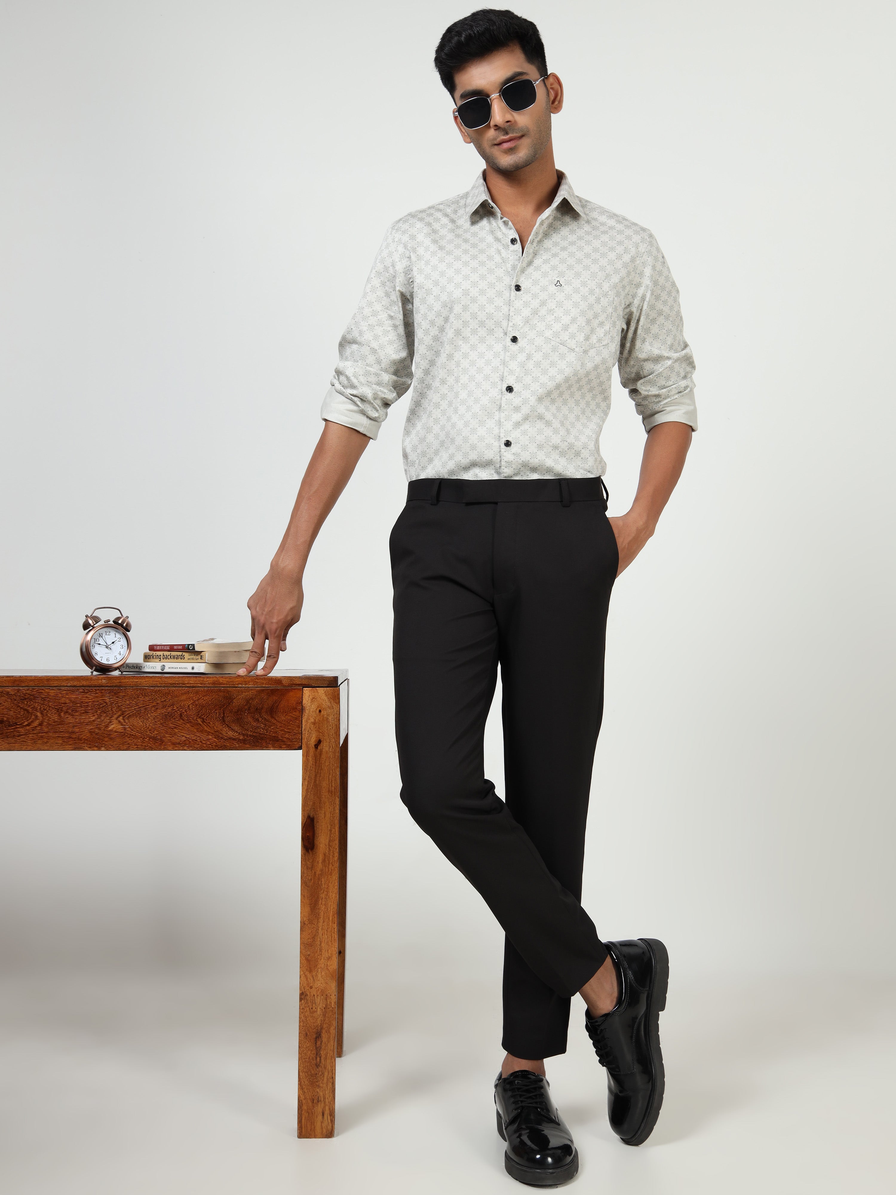MEN'S LT.GREY PRINT SLIM FIT SHIRT
