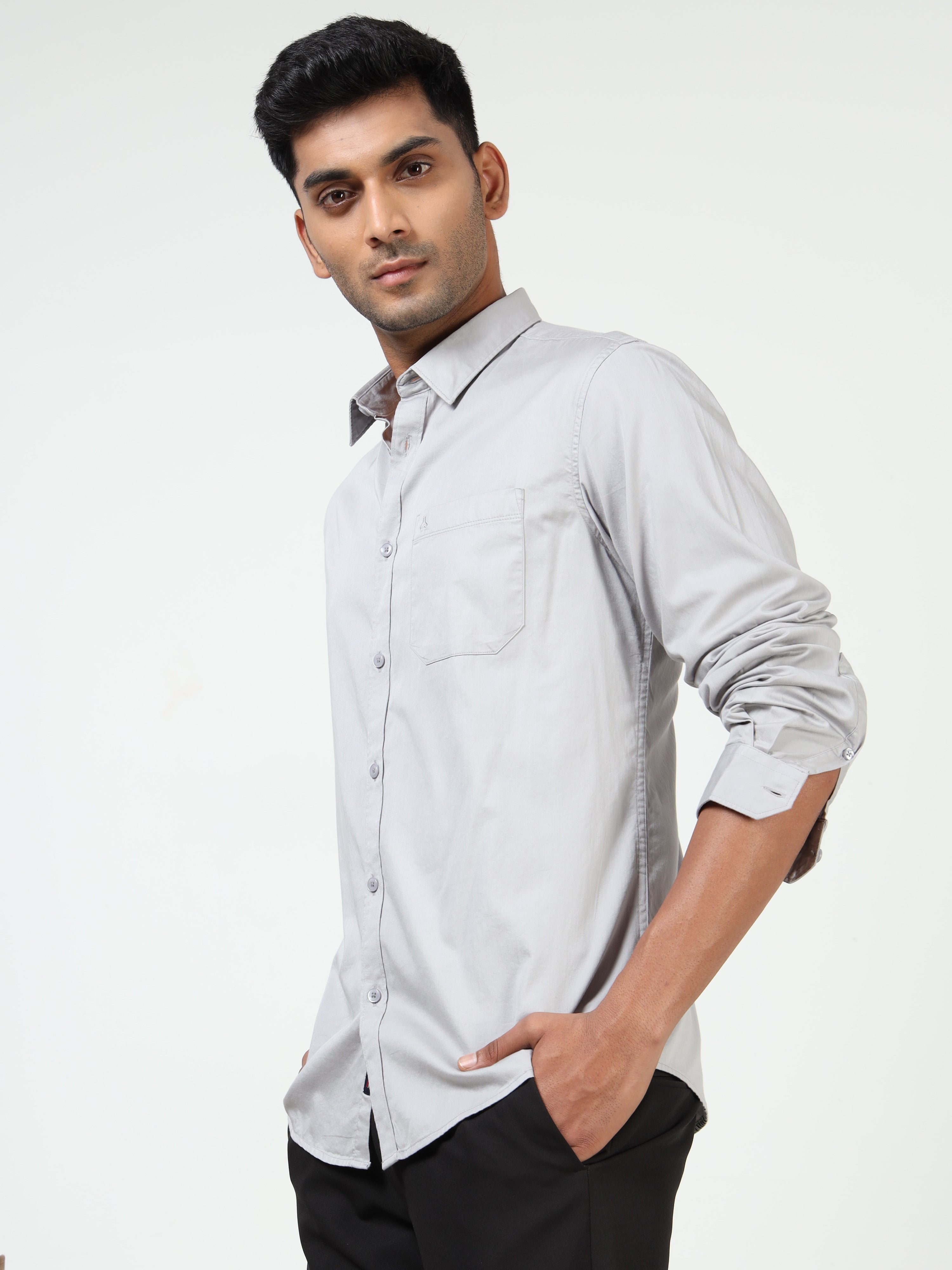 MEN'S GREY SOLID SLIM FIT SHIRT