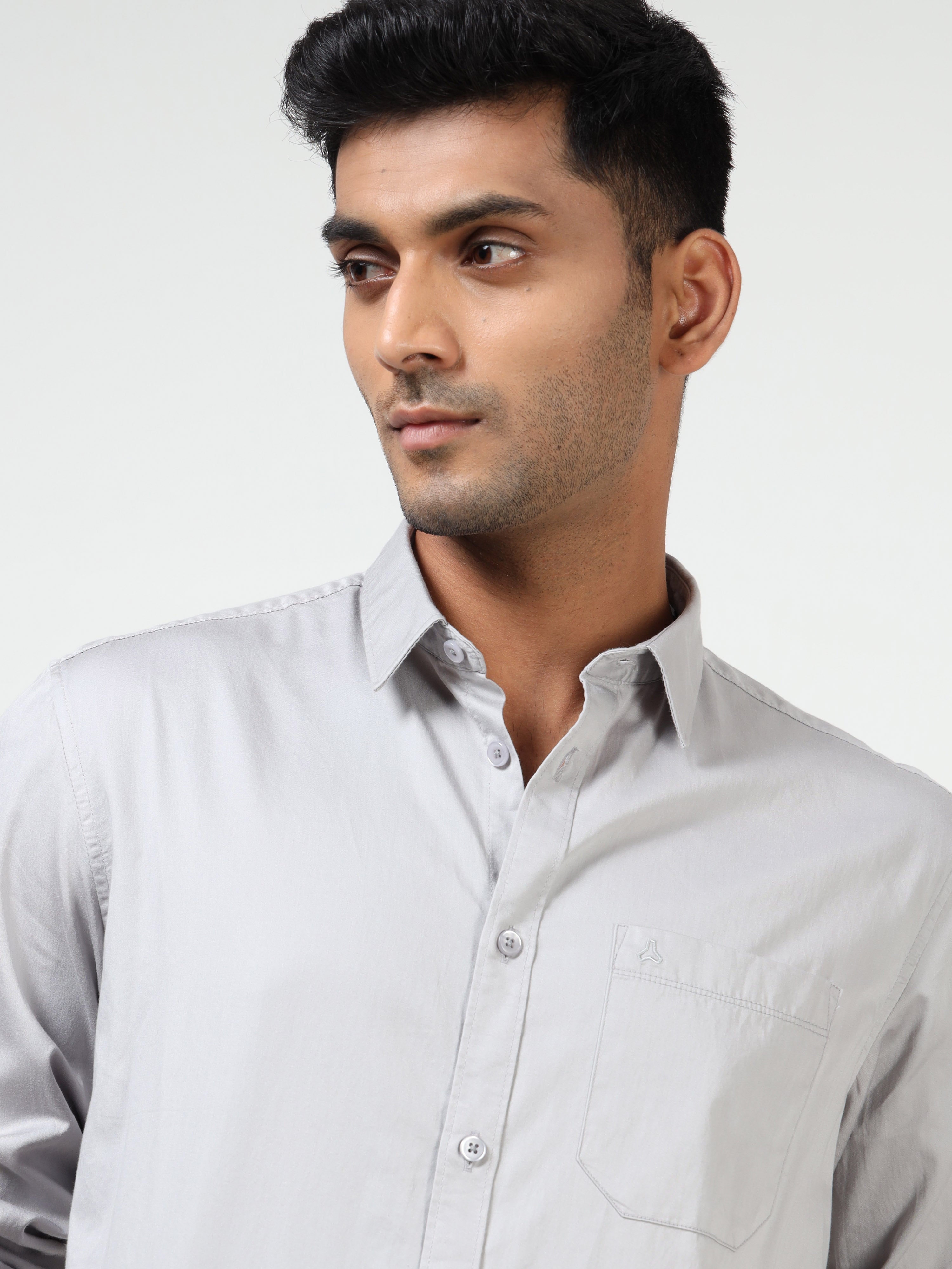 MEN'S GREY SOLID SLIM FIT SHIRT