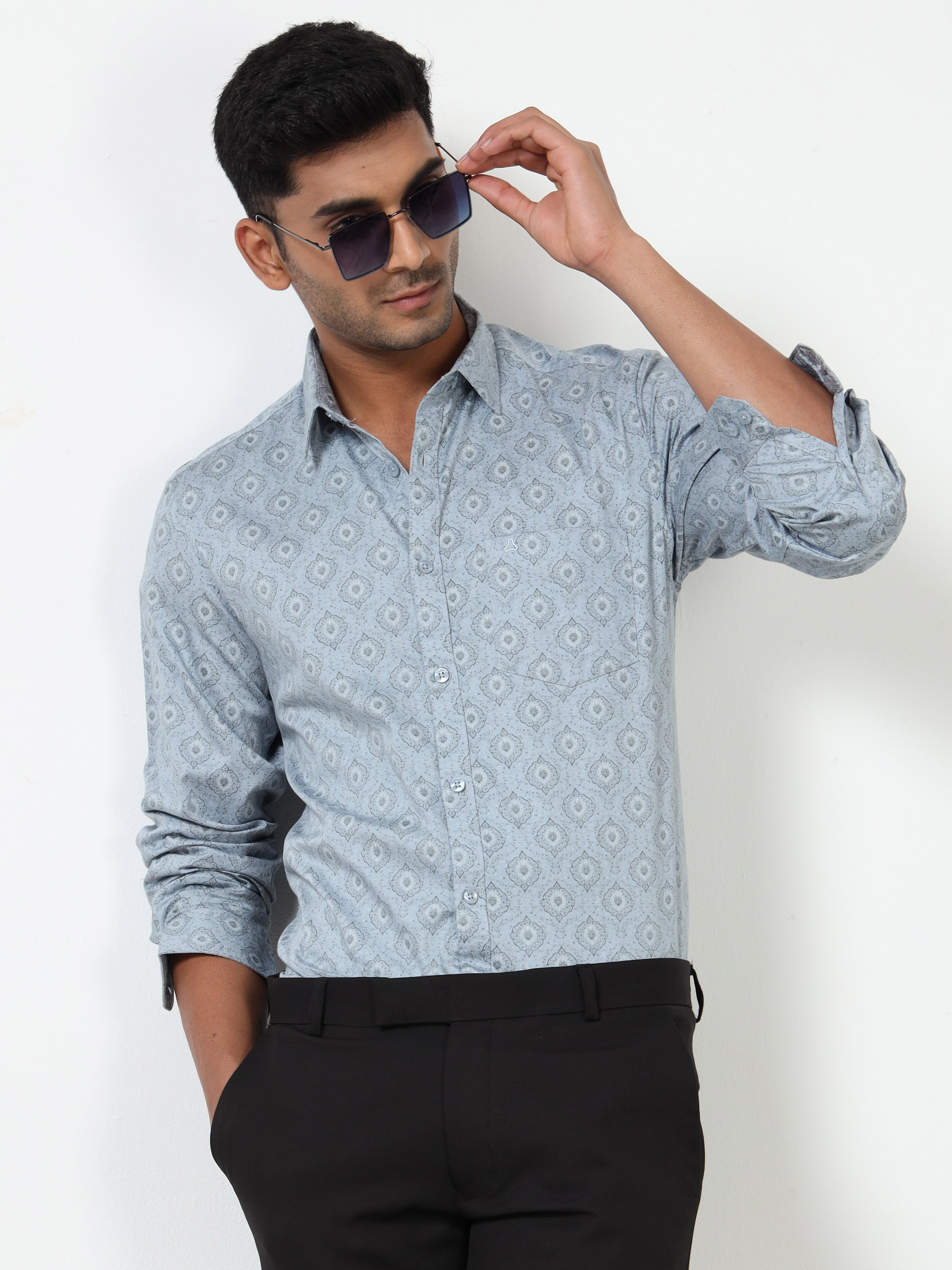 MEN'S LT BLUE PRINT SLIM FIT SHIRT