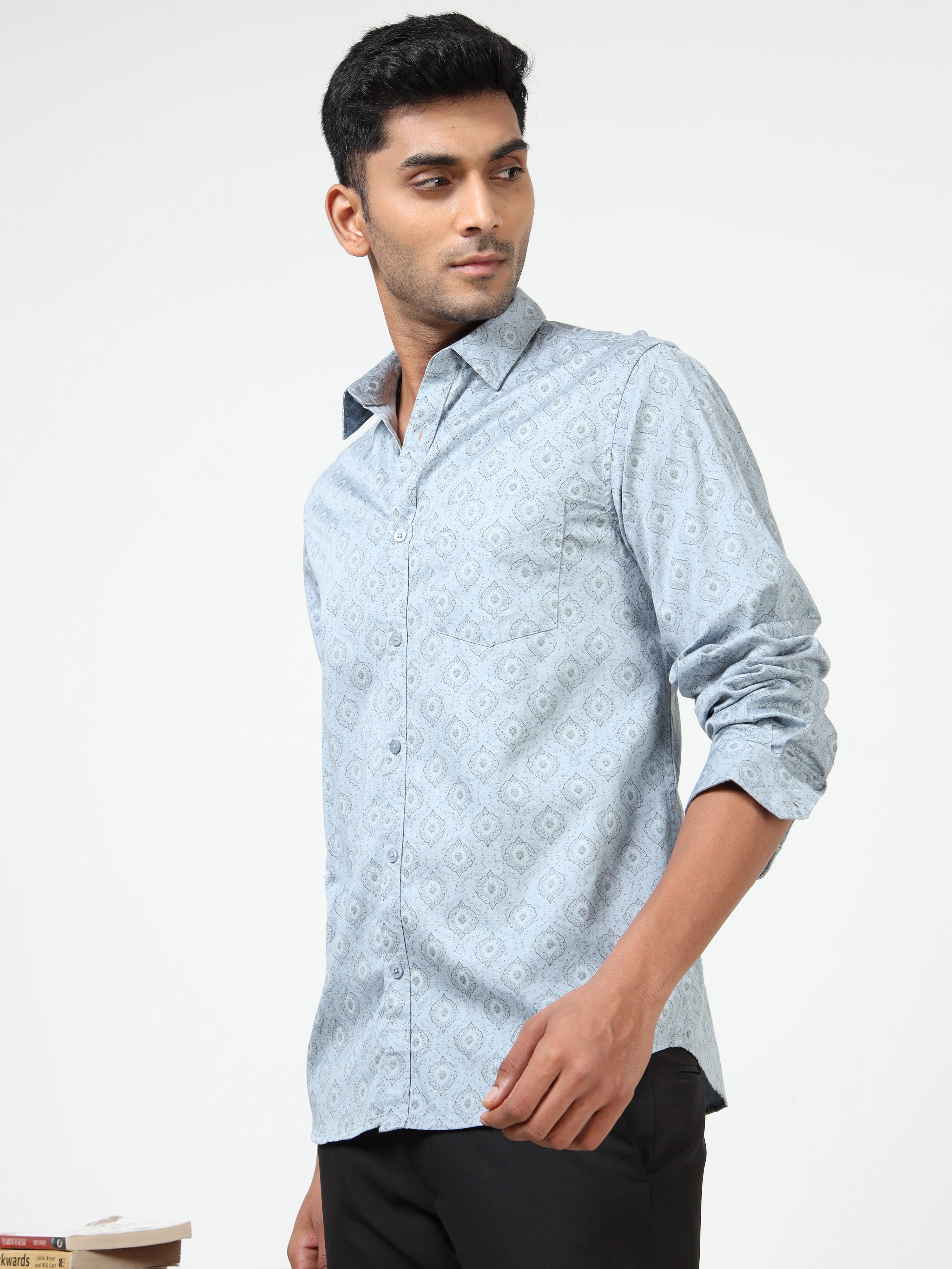 MEN'S LT BLUE PRINT SLIM FIT SHIRT