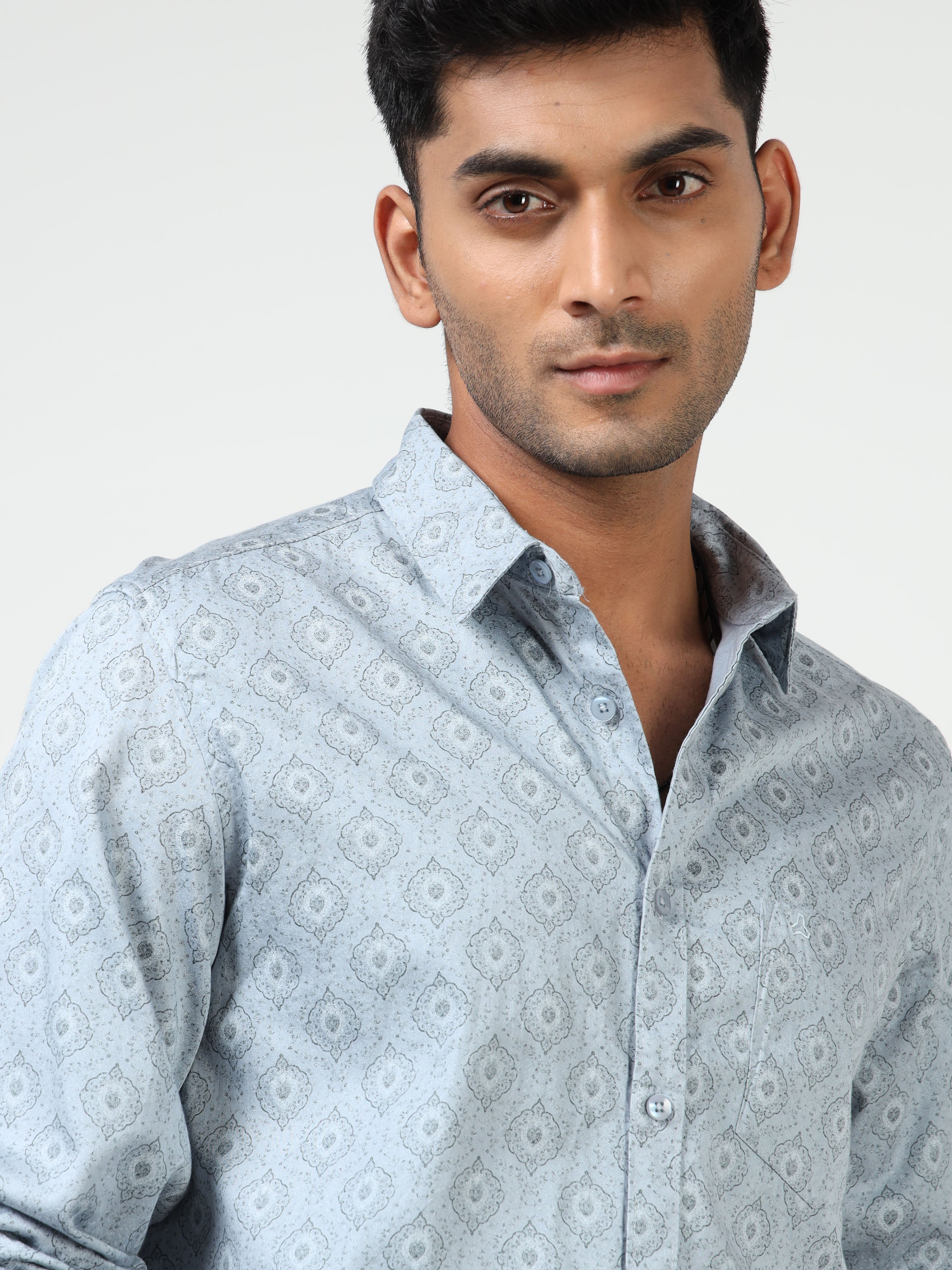 MEN'S LT BLUE PRINT SLIM FIT SHIRT