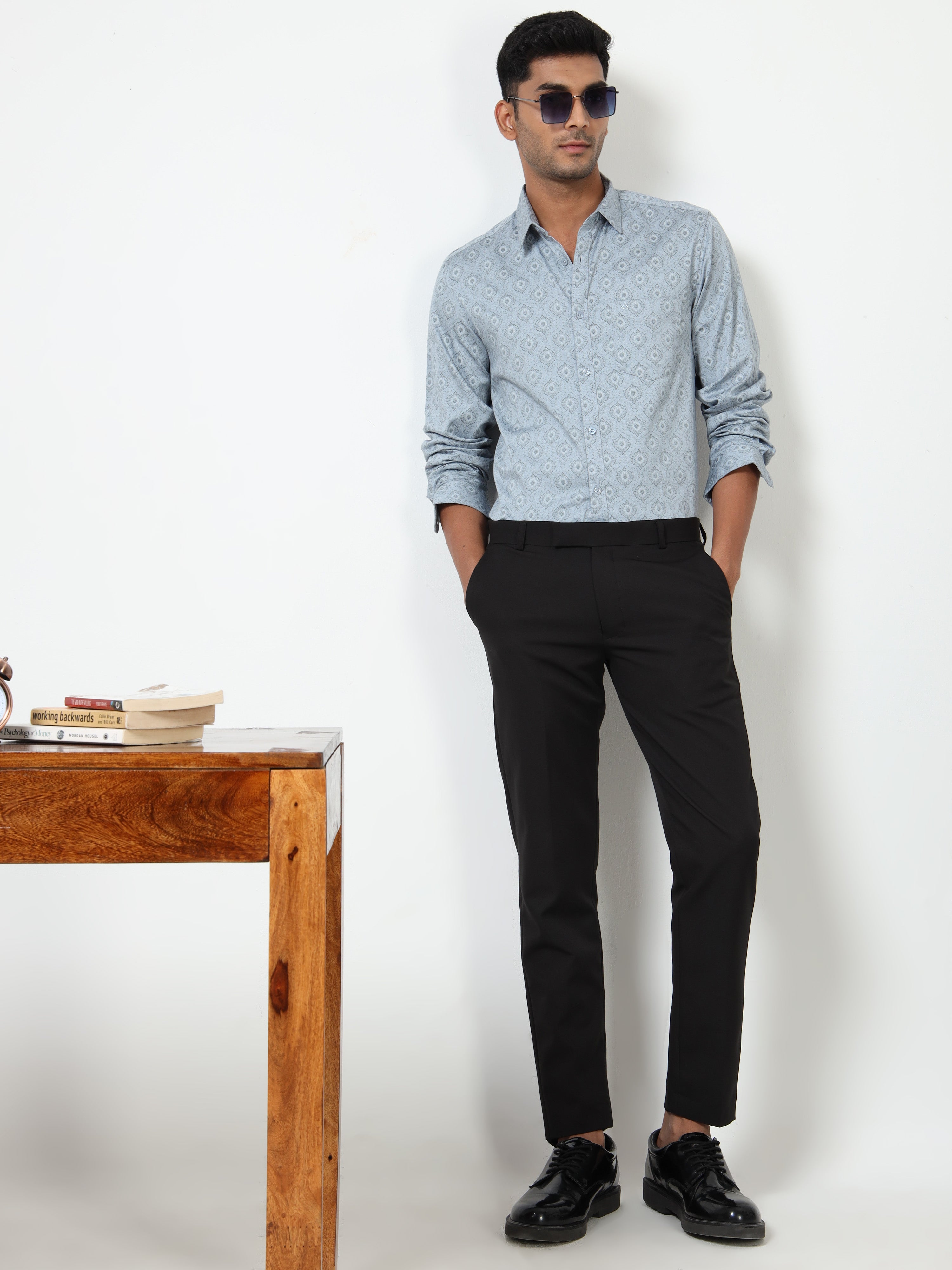 MEN'S LT BLUE PRINT SLIM FIT SHIRT