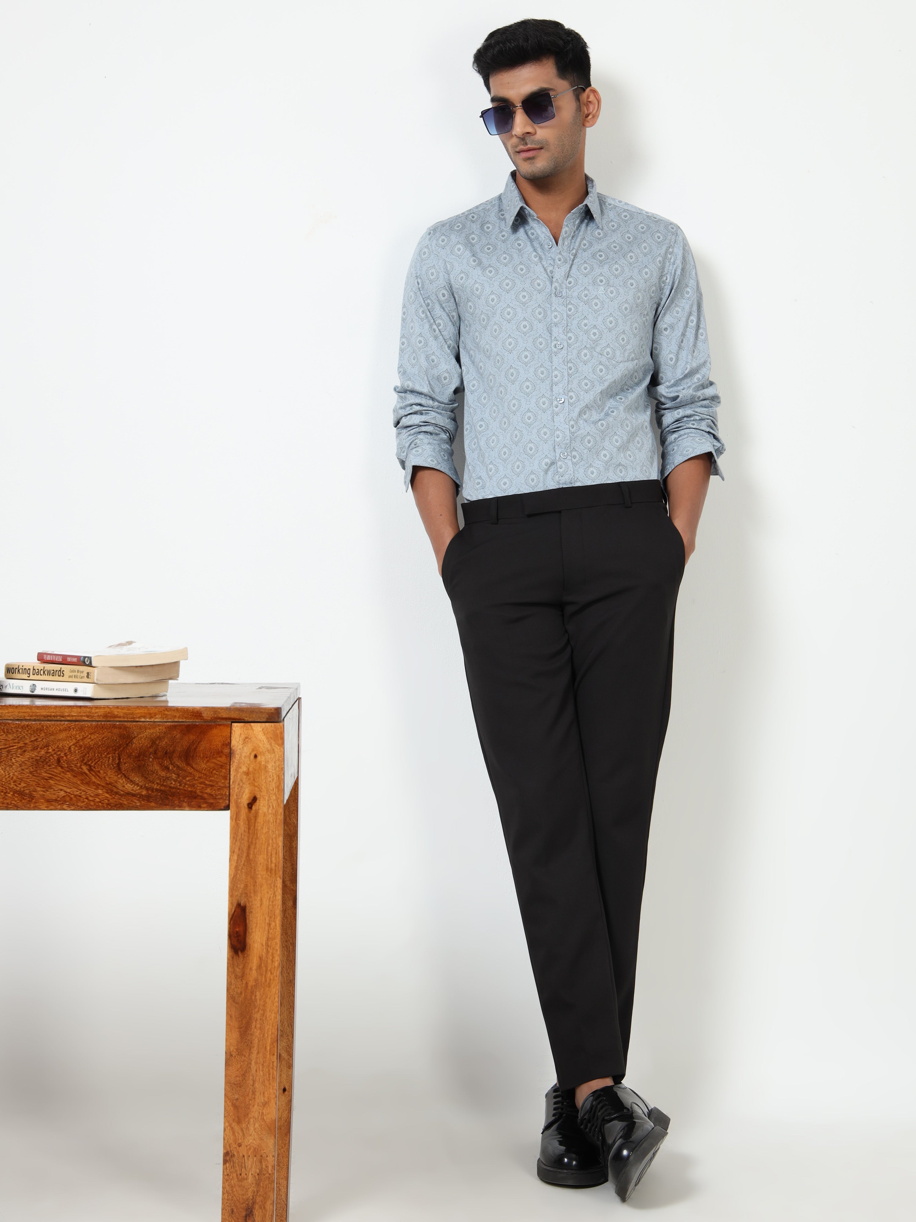 MEN'S LT BLUE PRINT SLIM FIT SHIRT