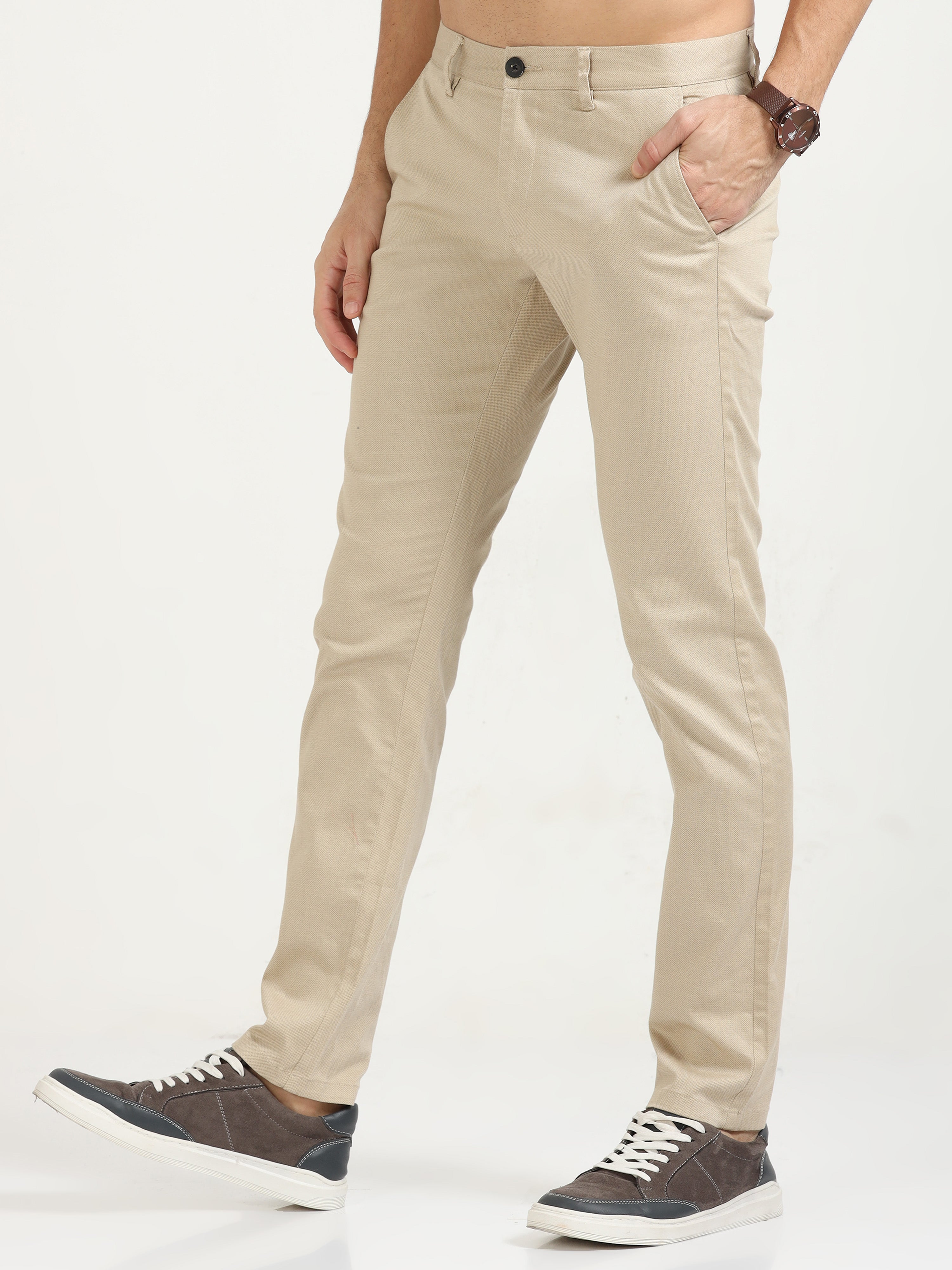 MEN'S KHAKI PRINT SLIM FIT TROUSER