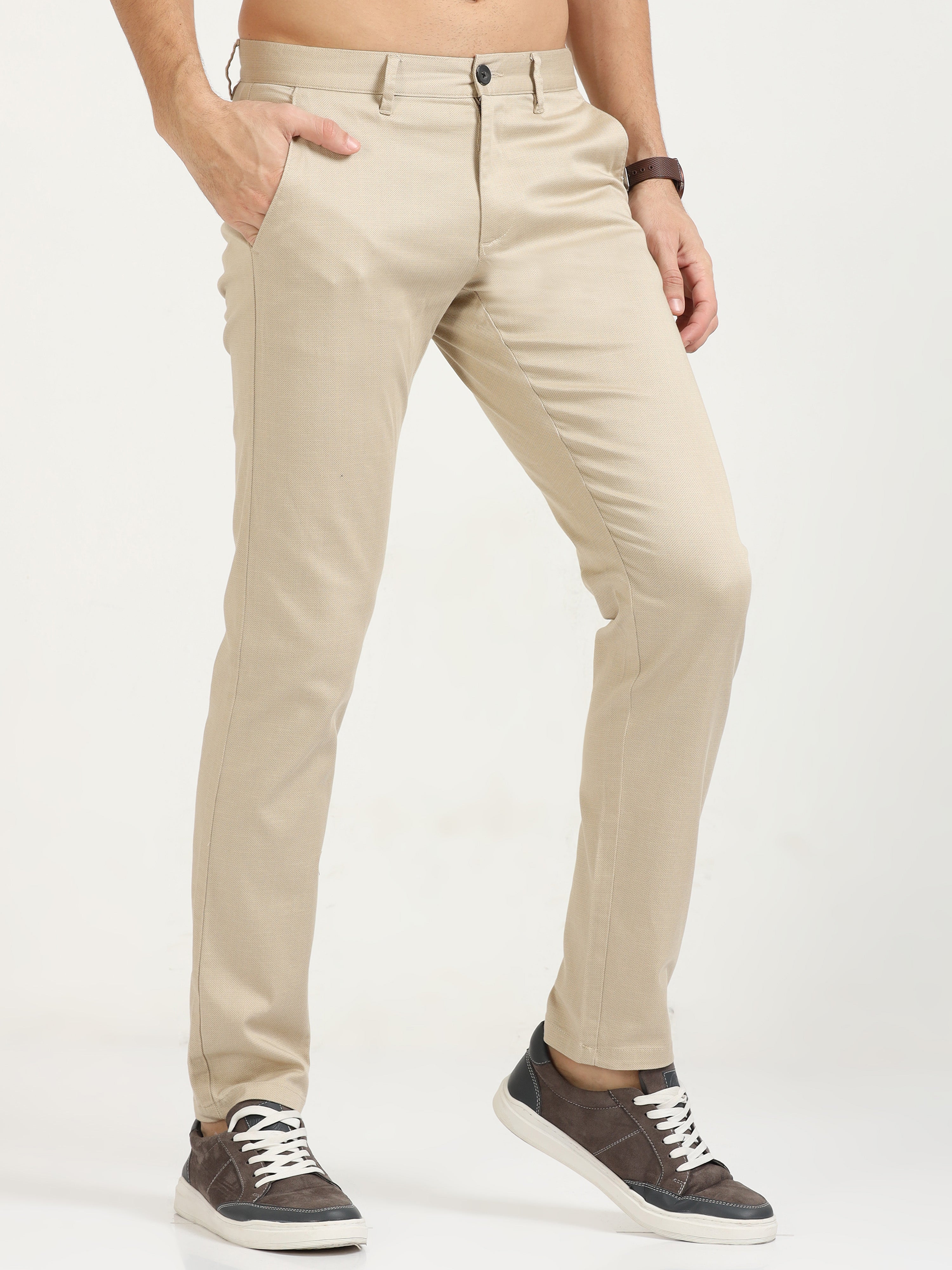 MEN'S KHAKI PRINT SLIM FIT TROUSER