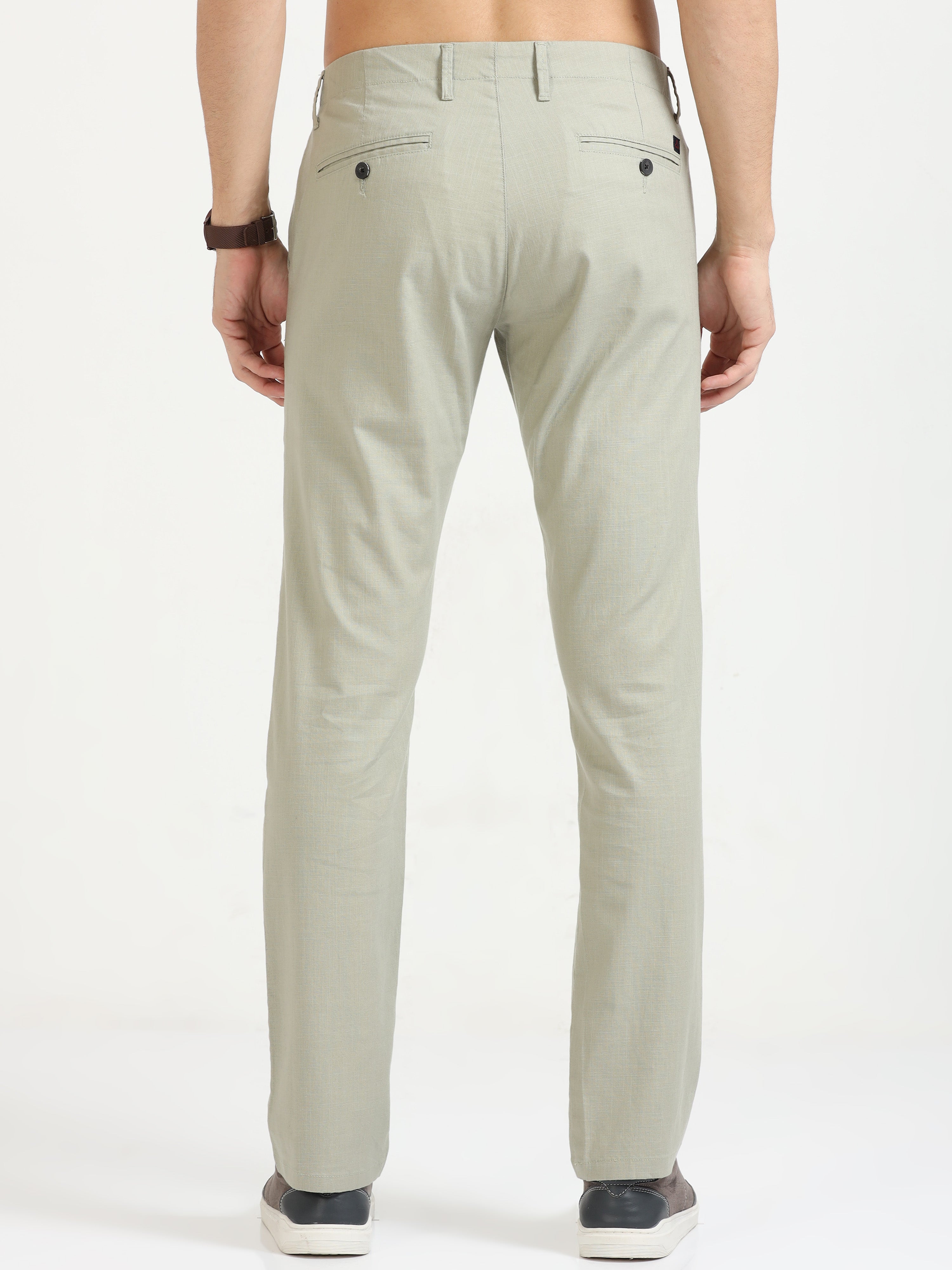 MEN'S STEEL OLIVE SOLID SLIM FIT TROUSER