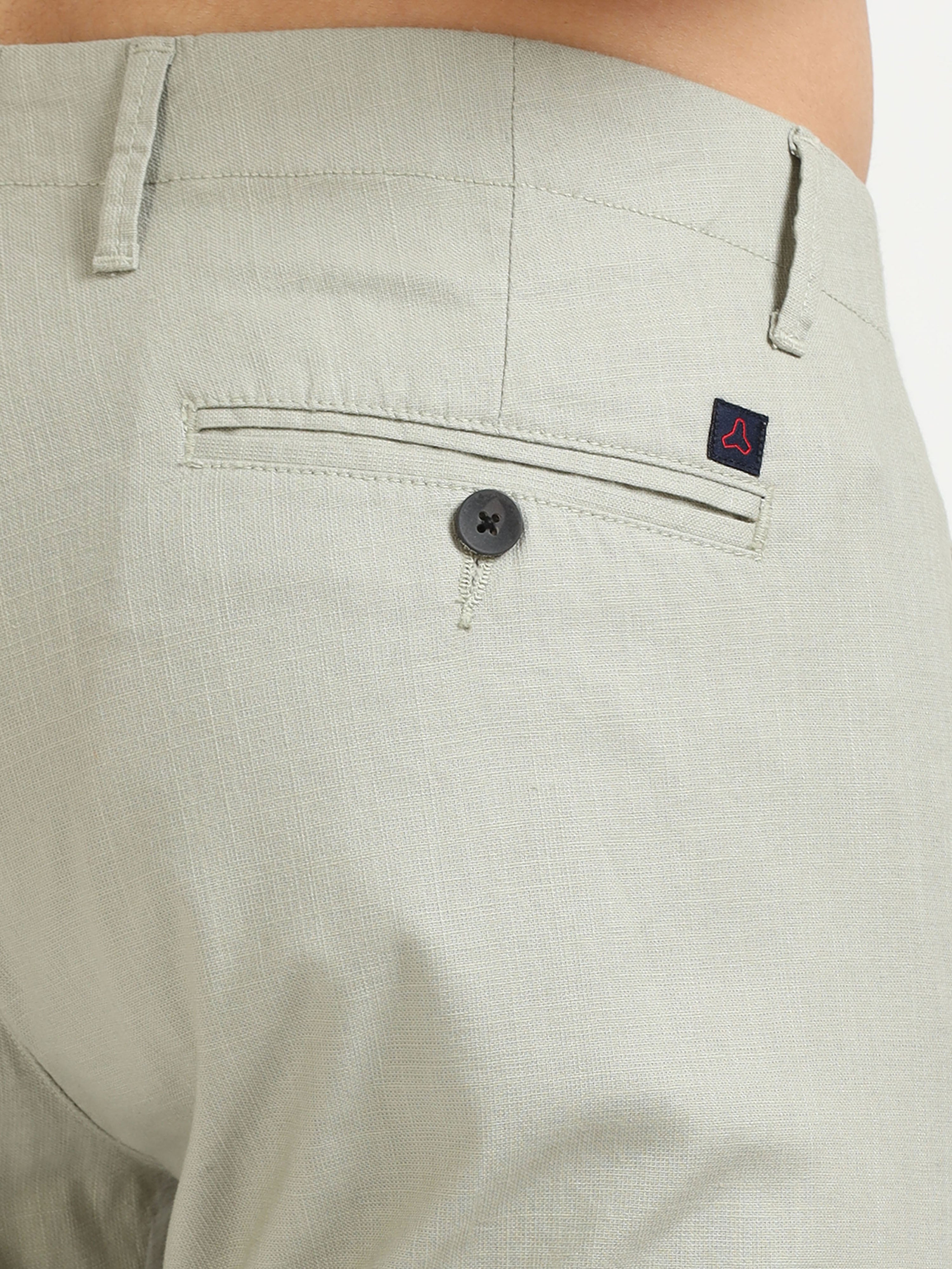 MEN'S STEEL OLIVE SOLID SLIM FIT TROUSER