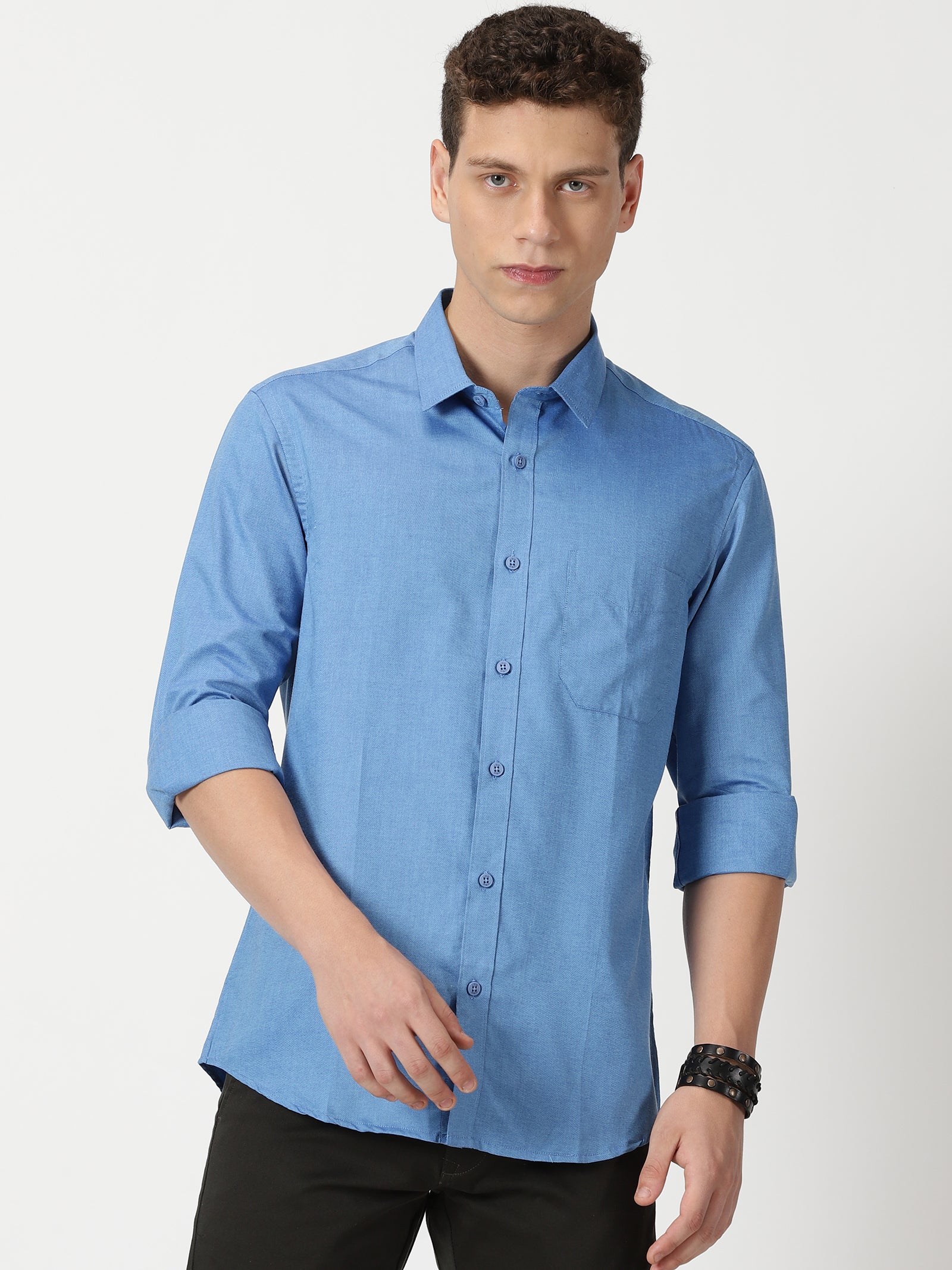 MEN'S BLUE PLAIN SLIM FIT SHIRT