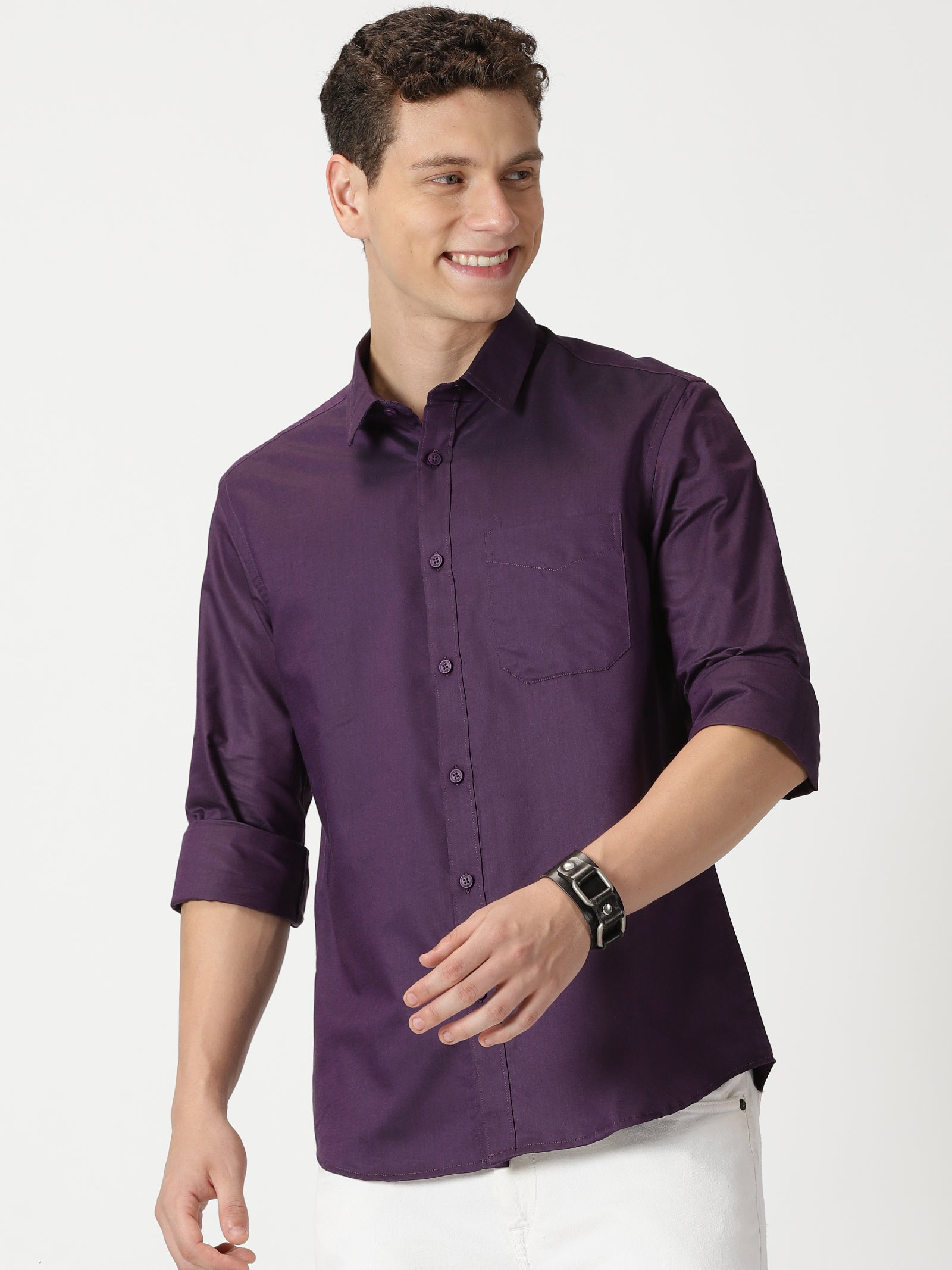MEN'S PURPLE PLAIN SLIM FIT SHIRT