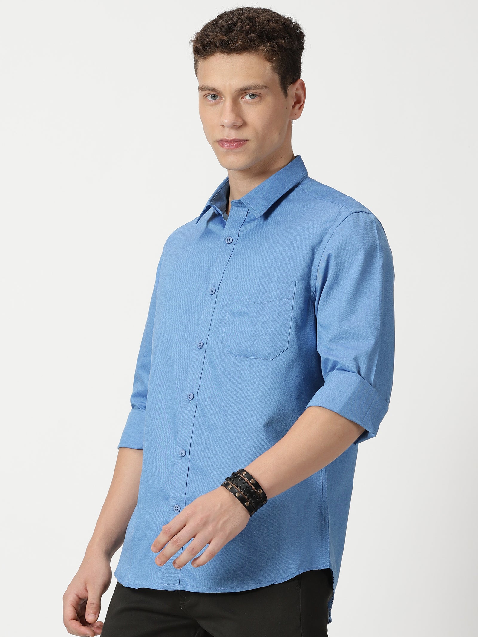 MEN'S BLUE PLAIN SLIM FIT SHIRT