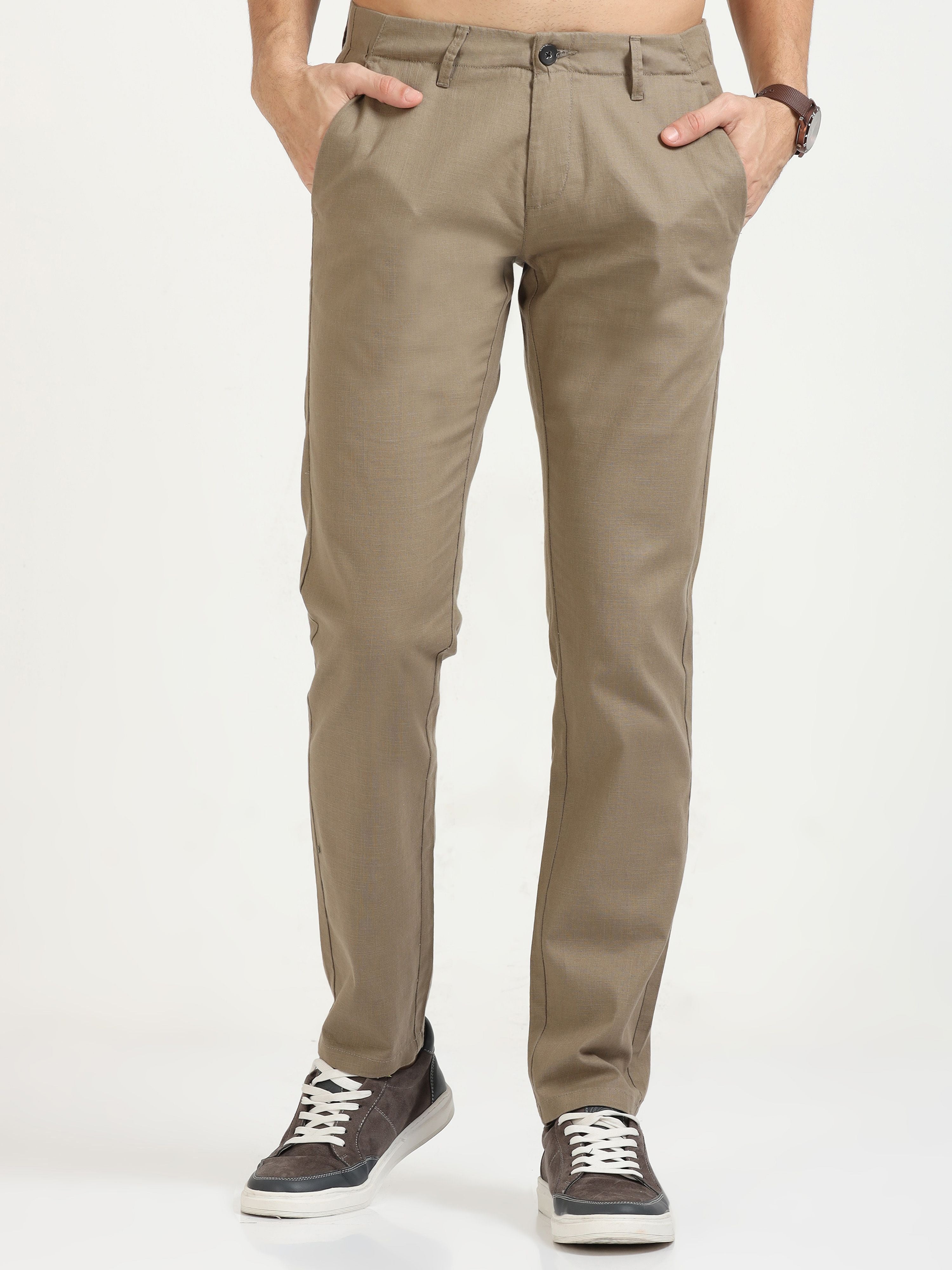 MEN'S BROWN SOLID SLIM FIT TROUSER