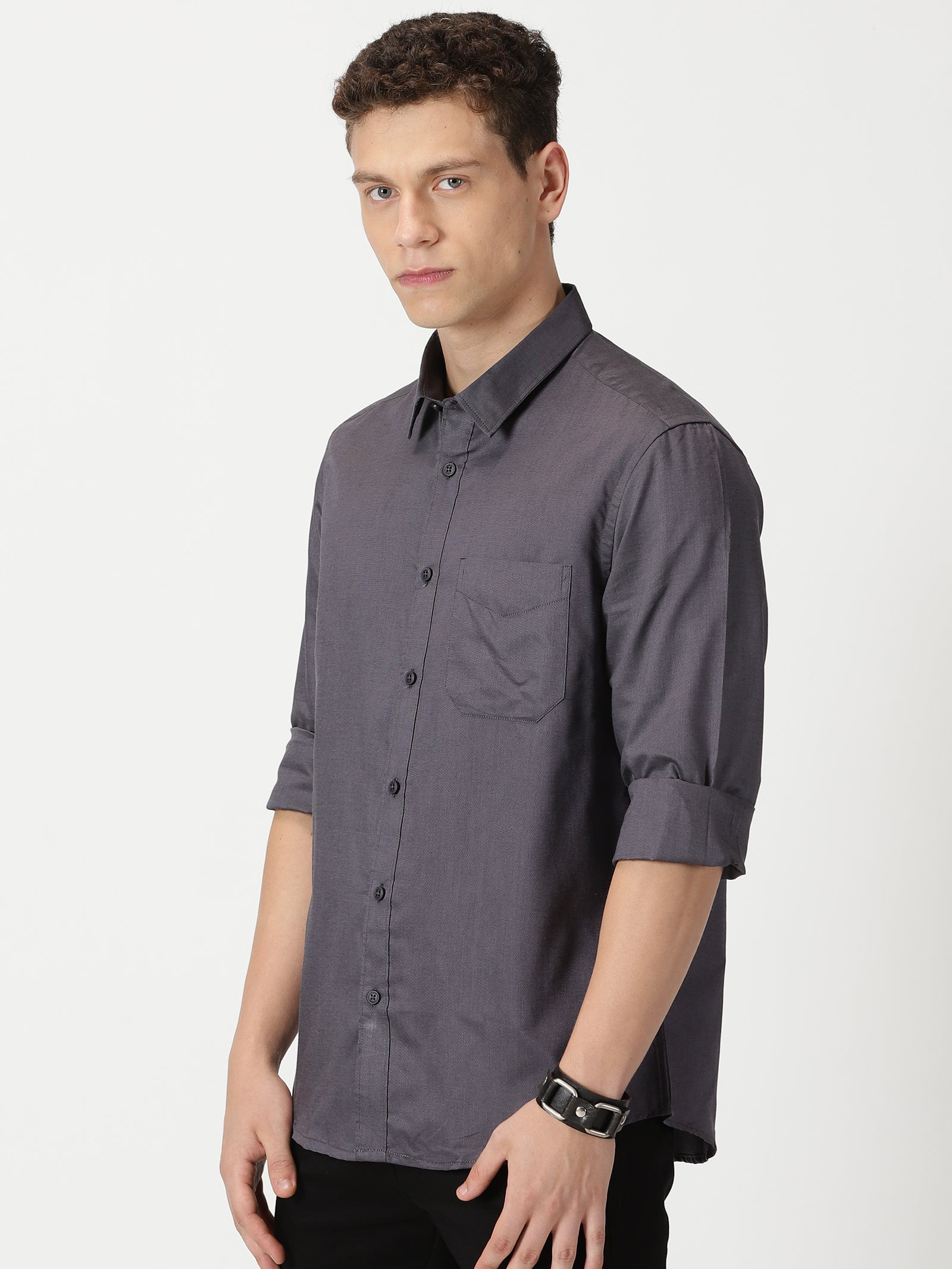 MEN'S DK GREY PLAIN SLIM FIT SHIRT