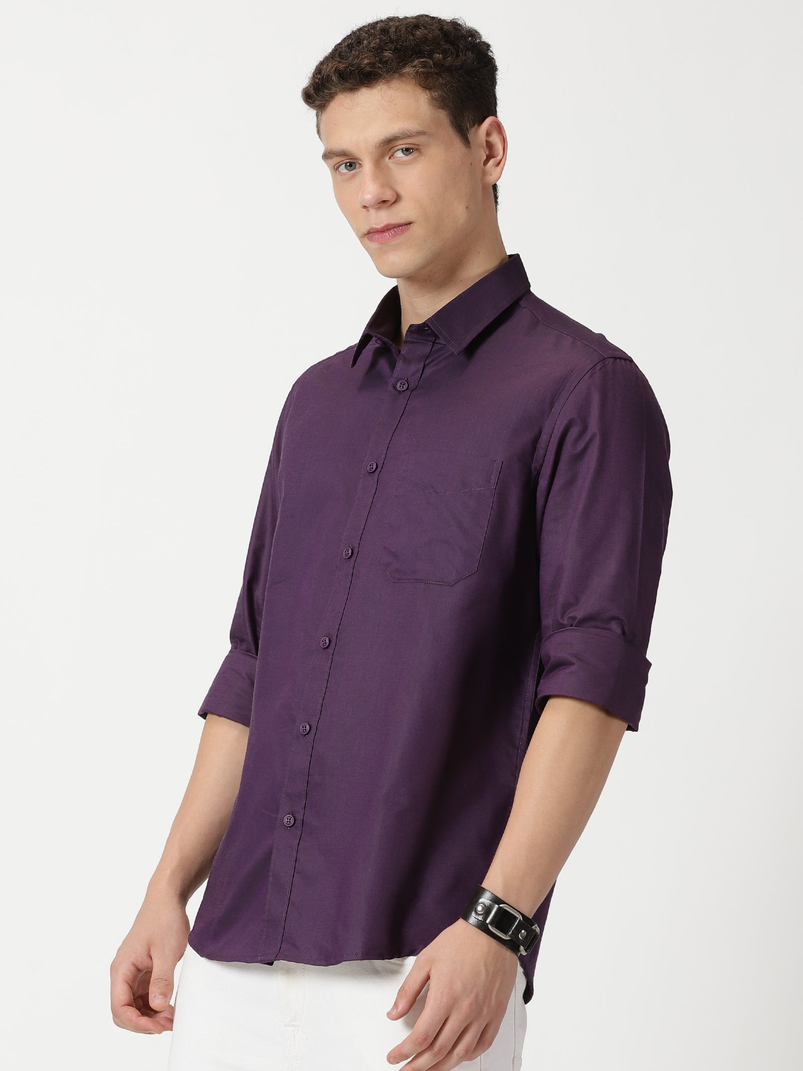 MEN'S PURPLE PLAIN SLIM FIT SHIRT