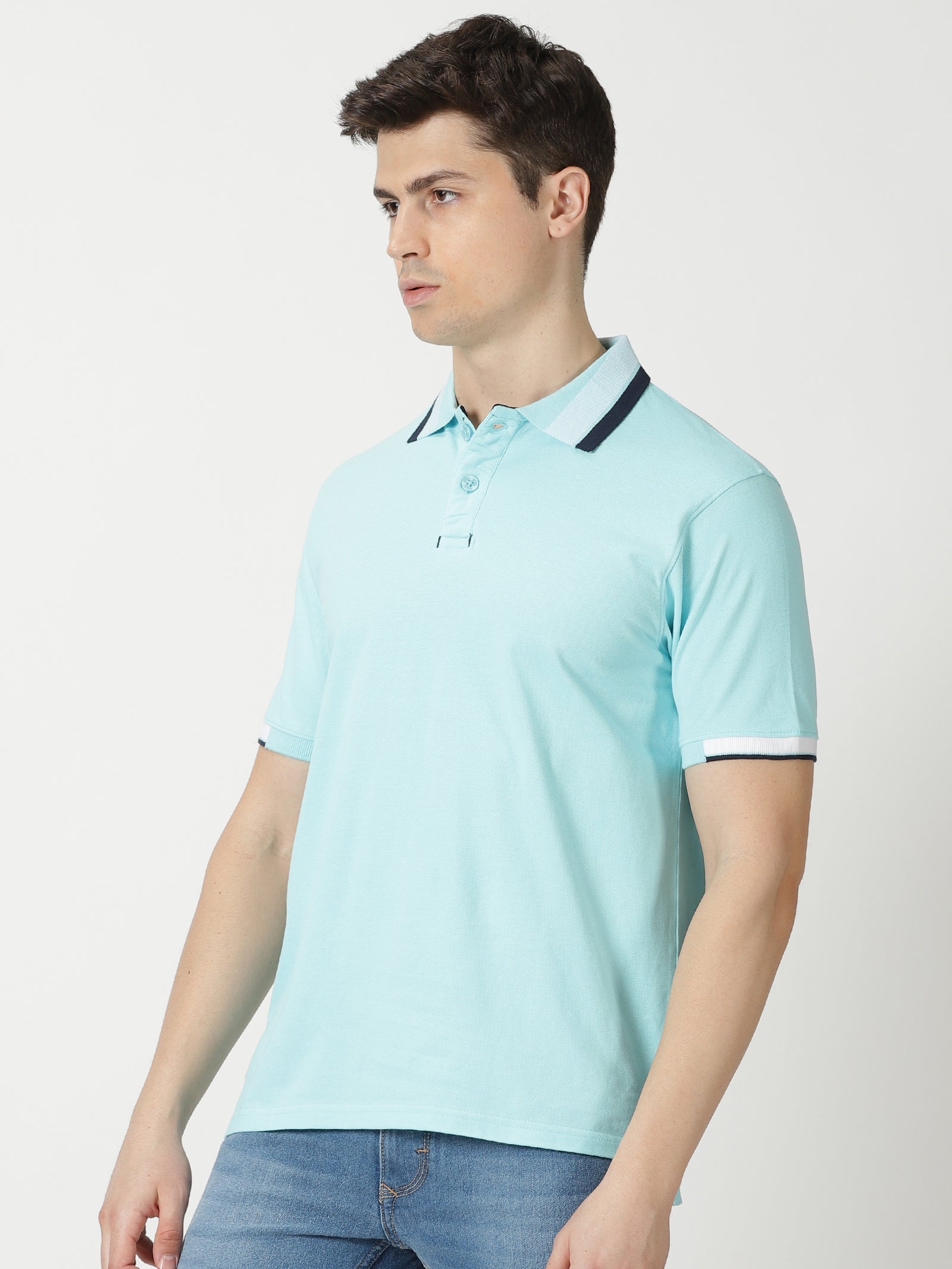 MEN'S BLUE SOLID SLIM FIT POLO T SHIRT