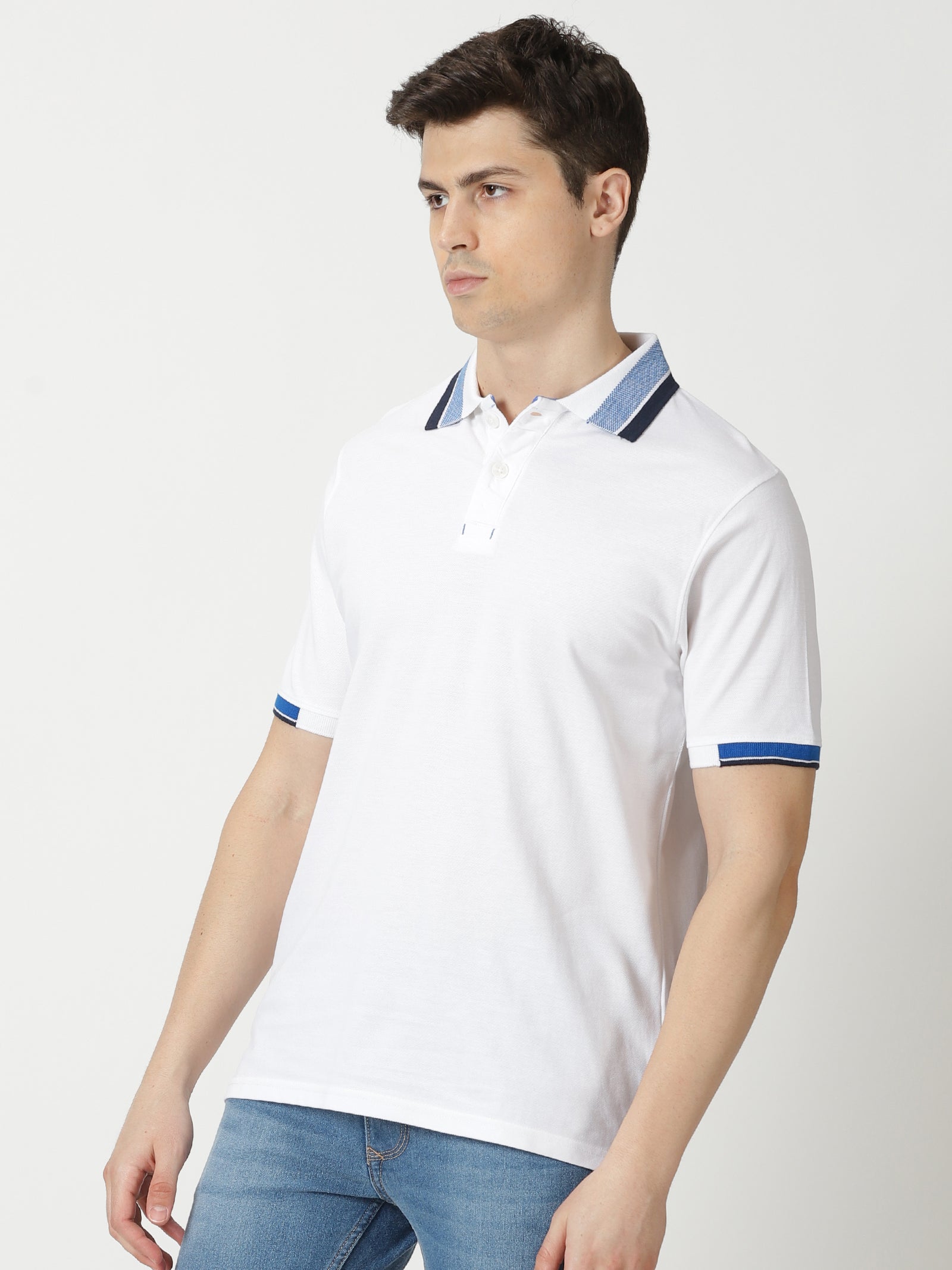MEN'S WHITE SOLID SLIM FIT POLO T SHIRT