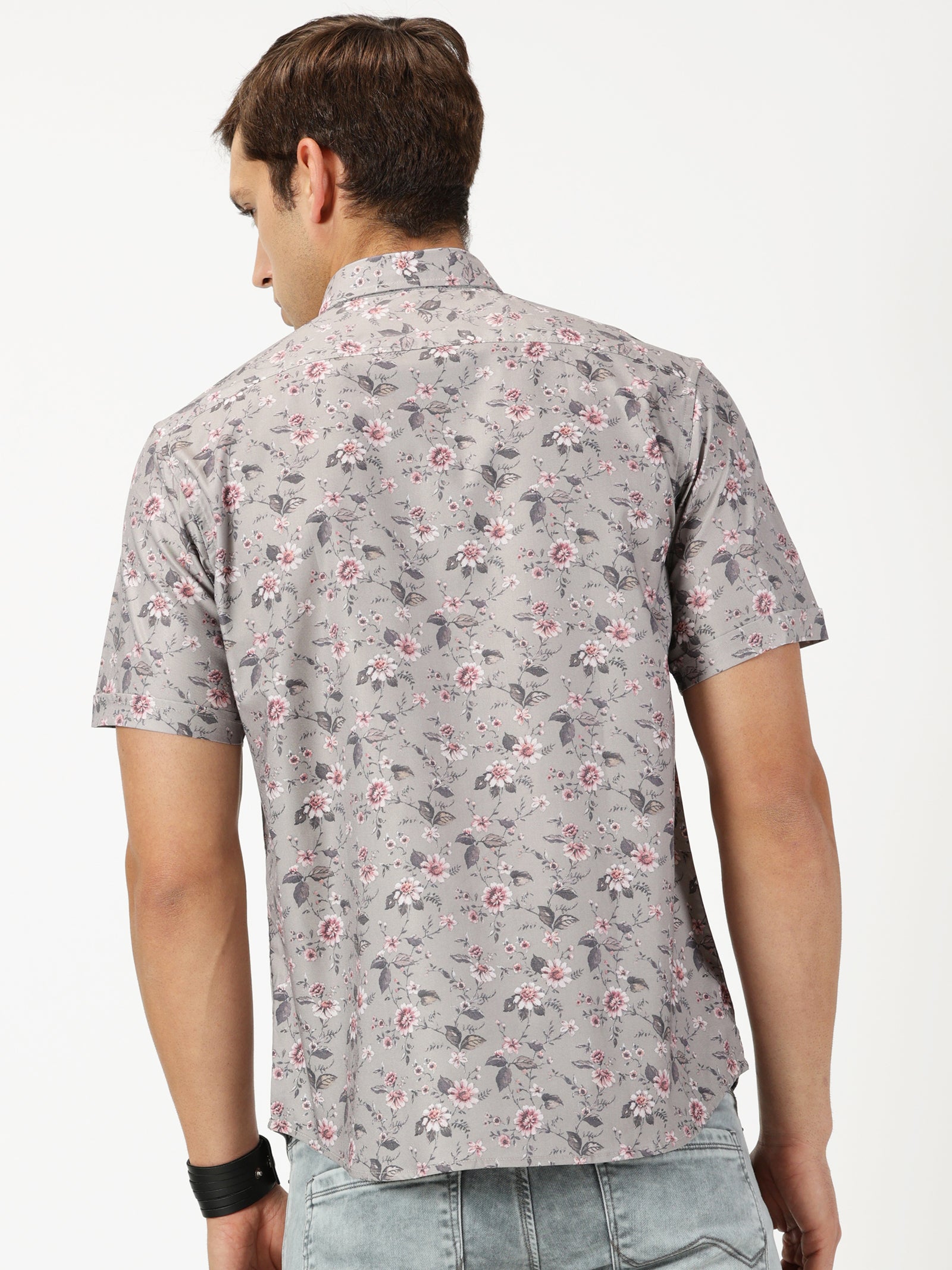 MEN'S LT BROWN PRINT SLIM FIT SHIRT
