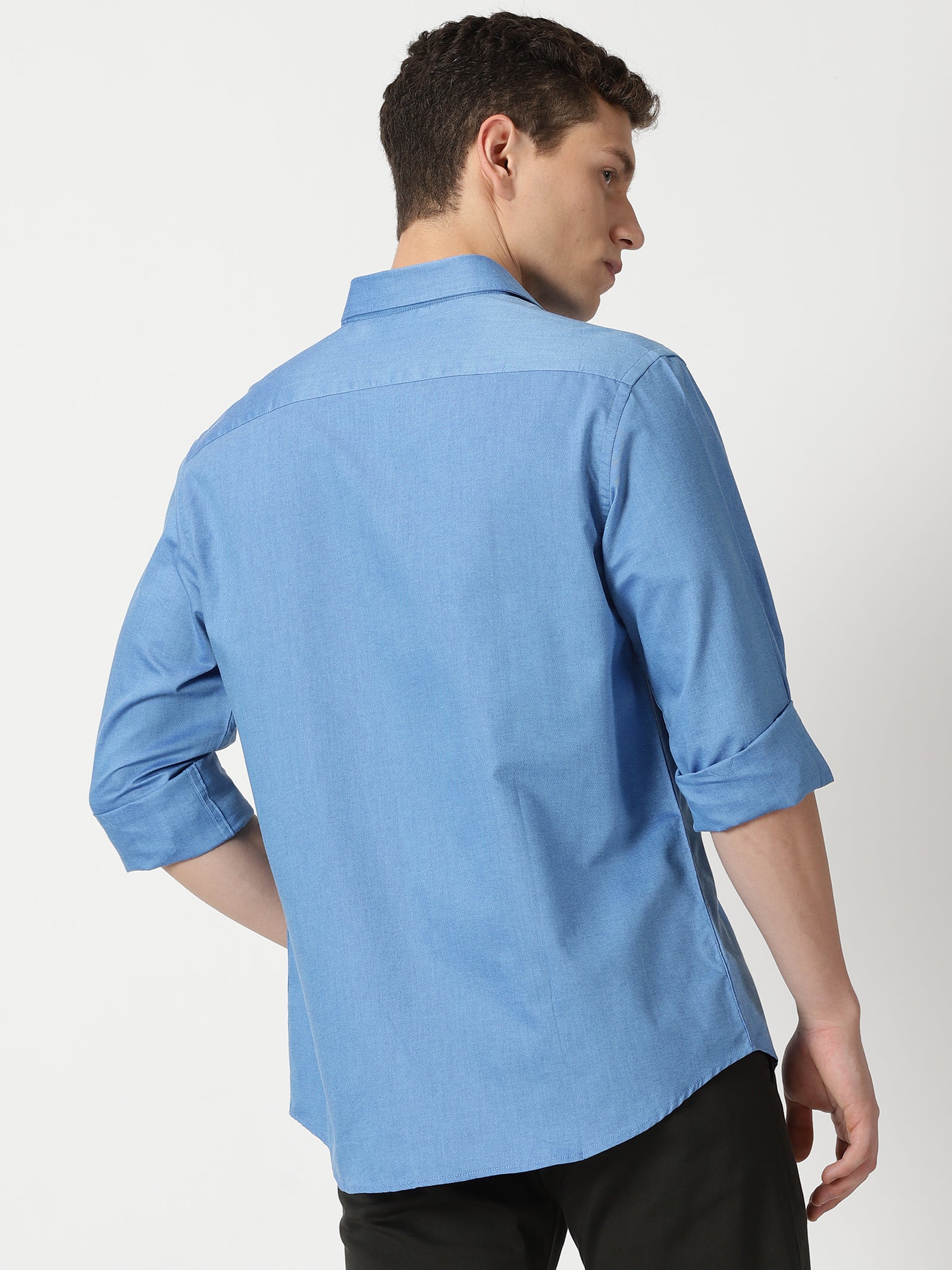 MEN'S BLUE PLAIN SLIM FIT SHIRT
