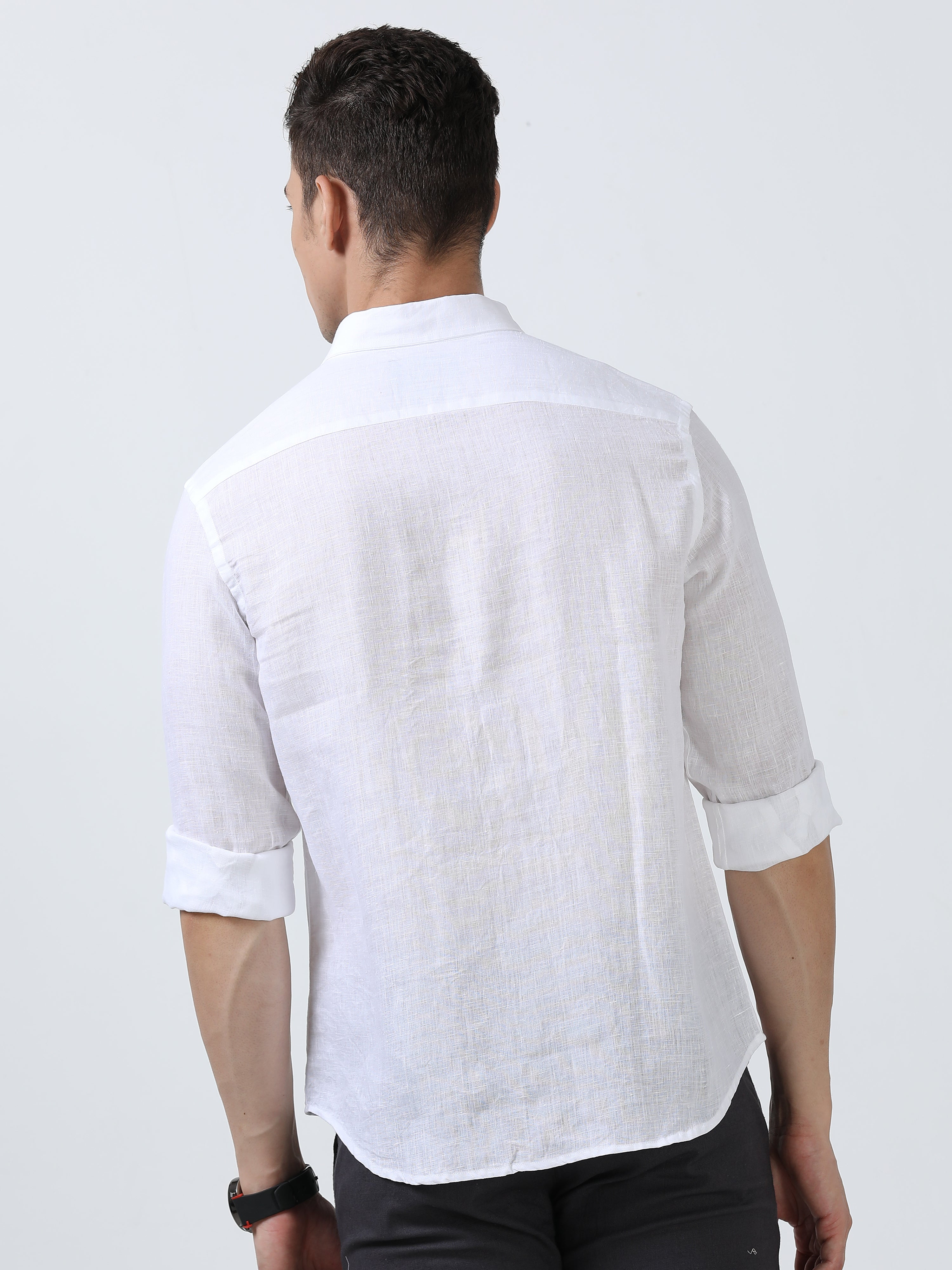 MEN'S LINEN WHITE SOLID SLIM FIT SHIRT