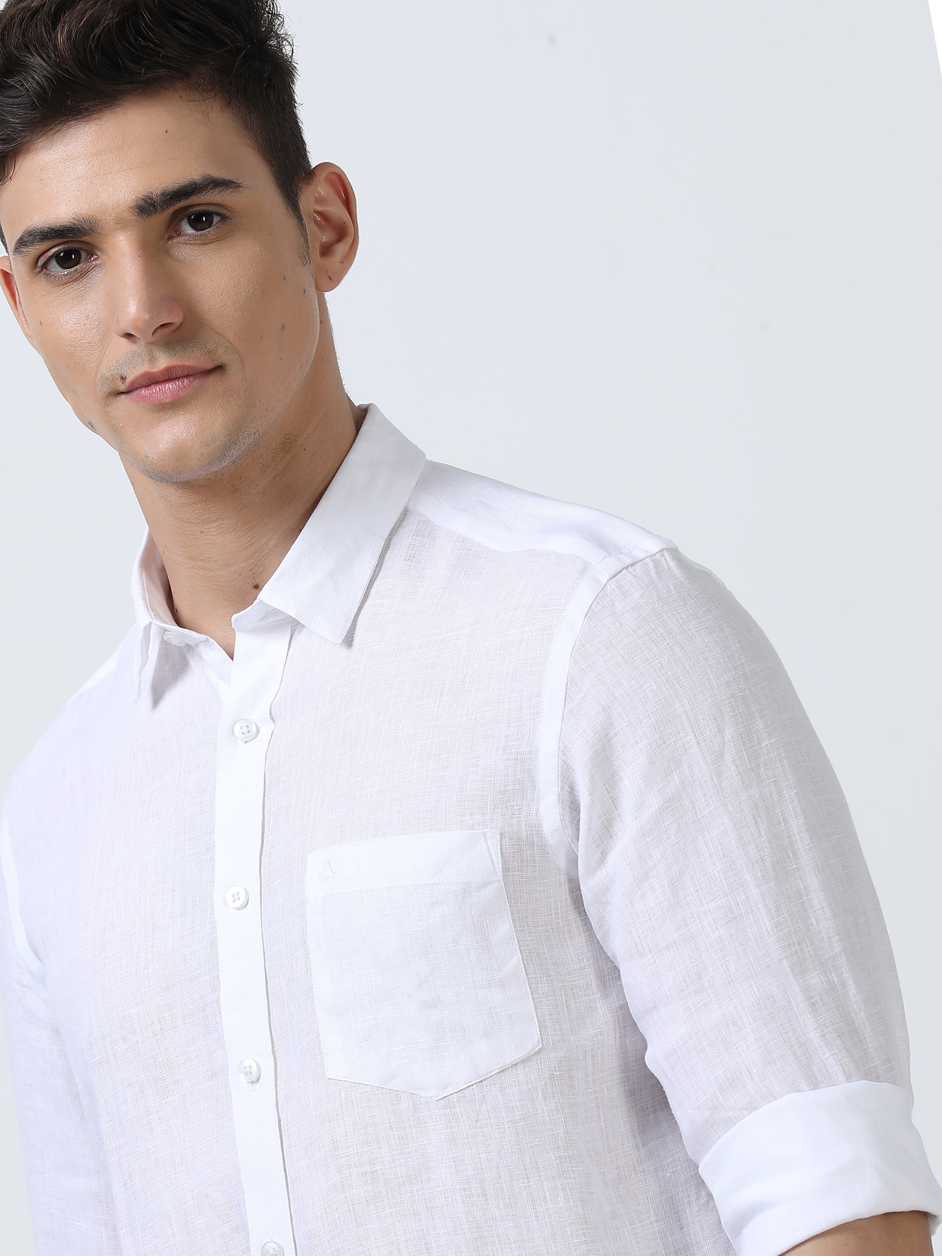 MEN'S LINEN WHITE SOLID SLIM FIT SHIRT