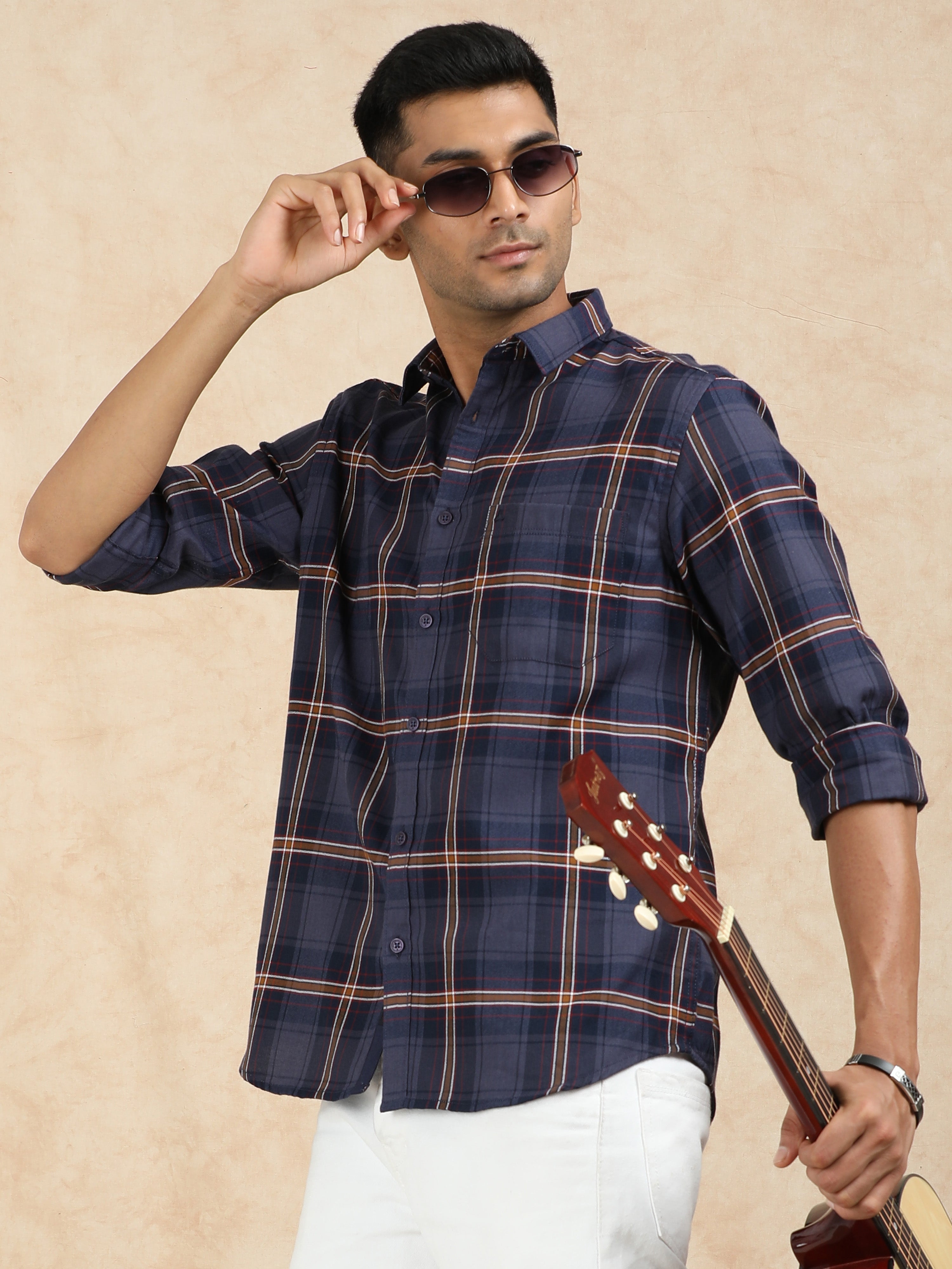 MEN'S NAVY CHECKS SLIM FIT SHIRT