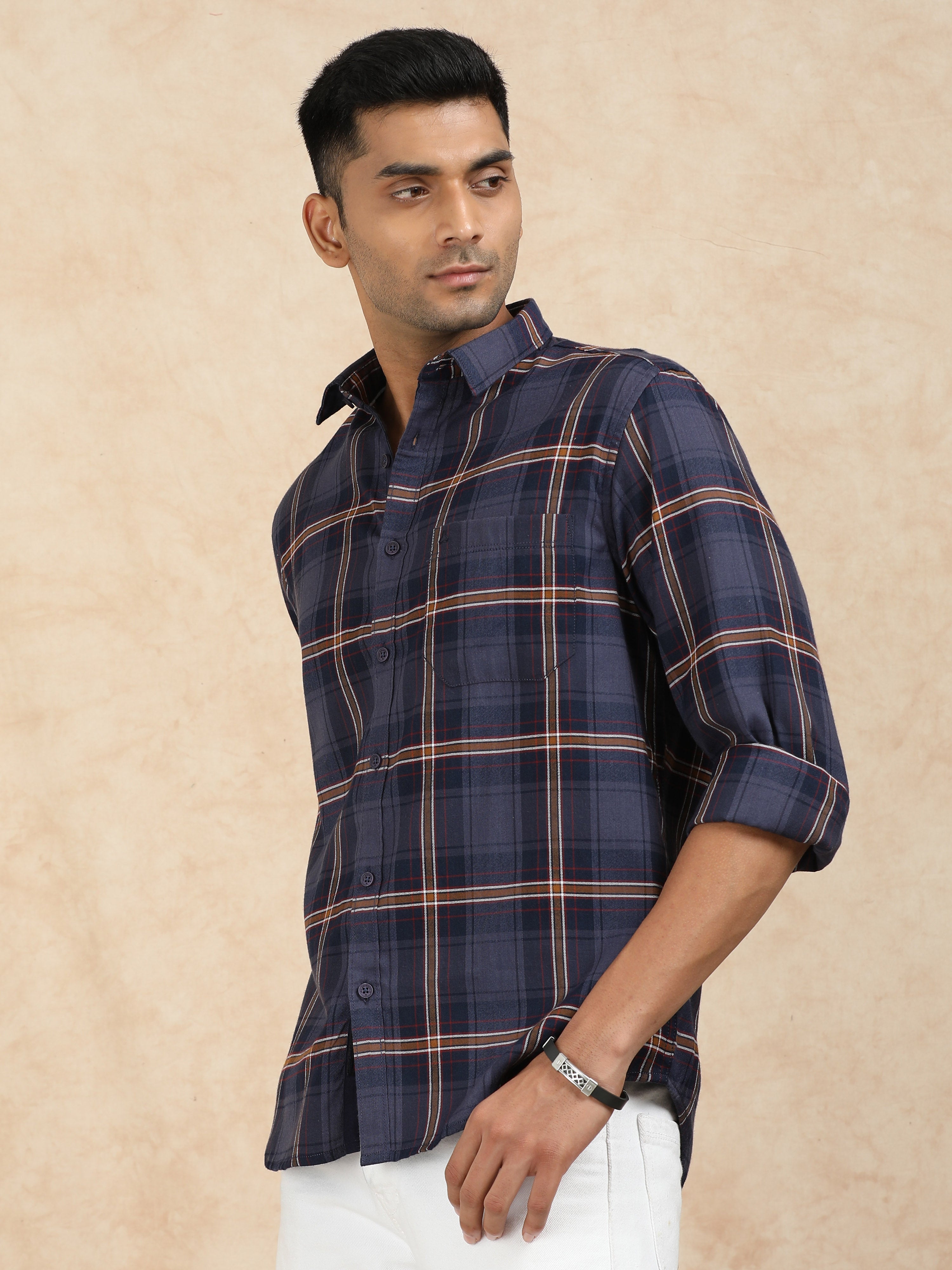 MEN'S NAVY CHECKS SLIM FIT SHIRT