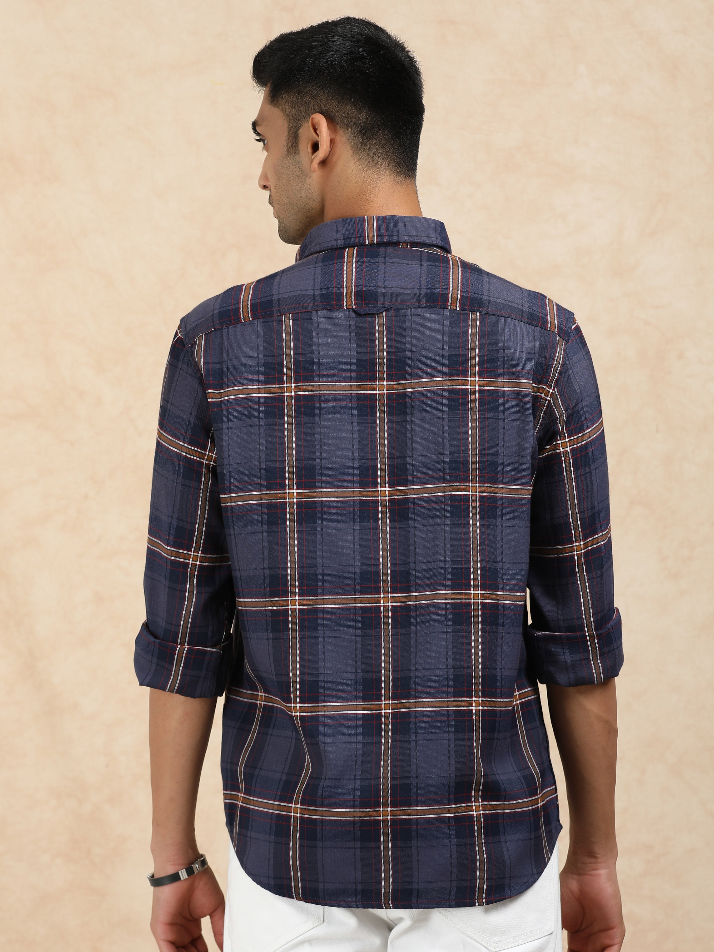 MEN'S NAVY CHECKS SLIM FIT SHIRT