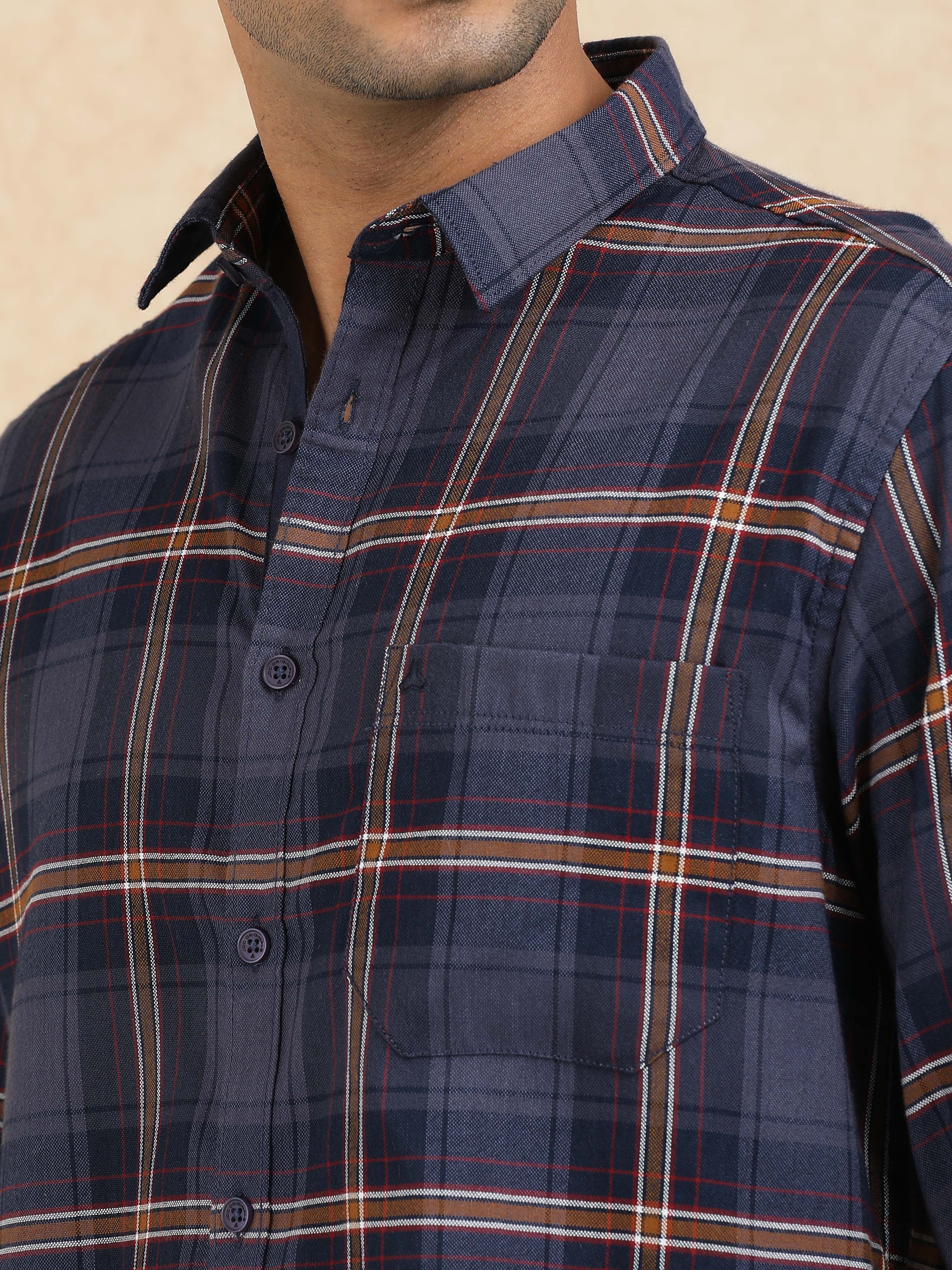 MEN'S NAVY CHECKS SLIM FIT SHIRT