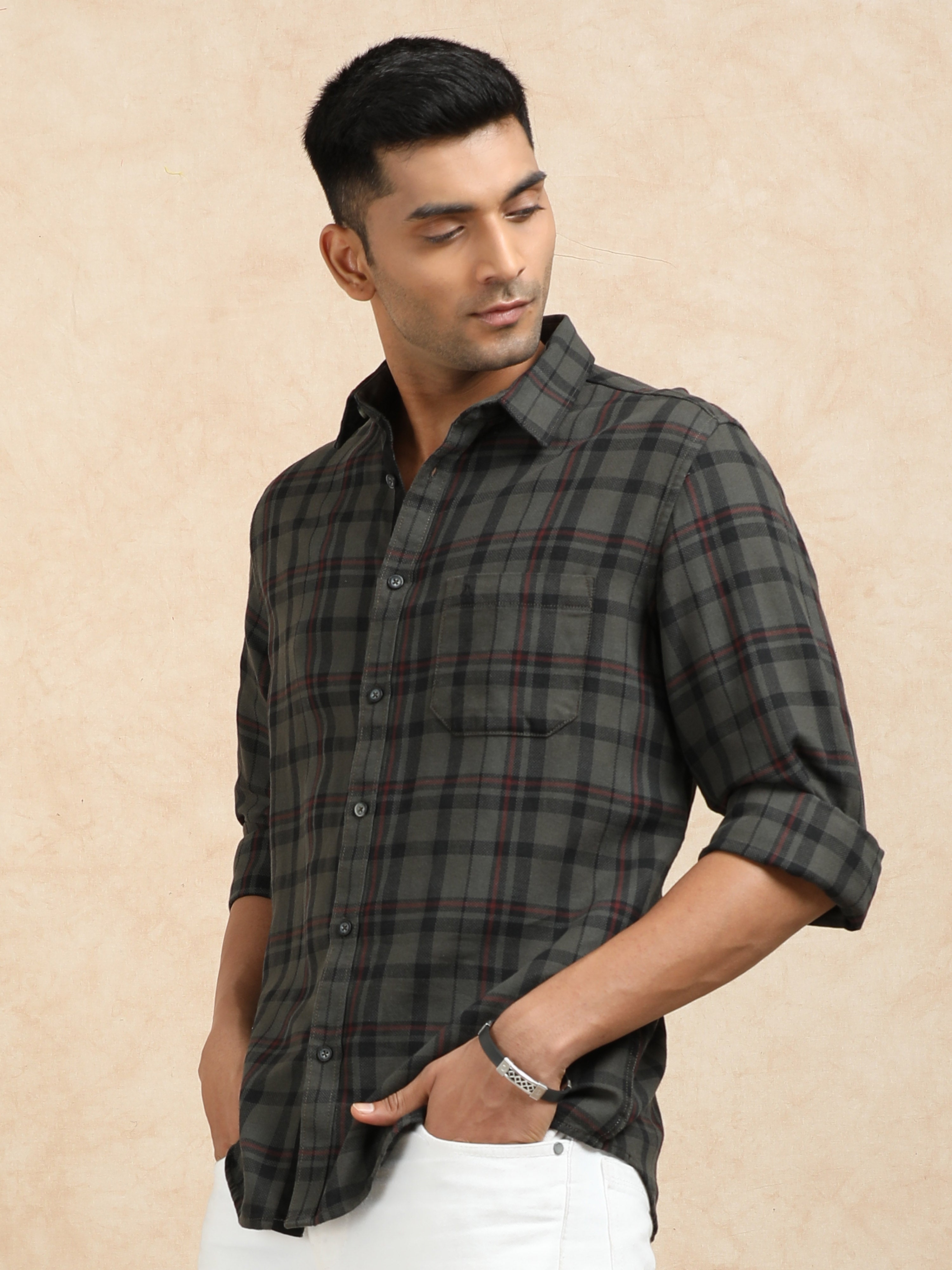 MEN'S DK.GREY CHECKS SLIM FIT SHIRT