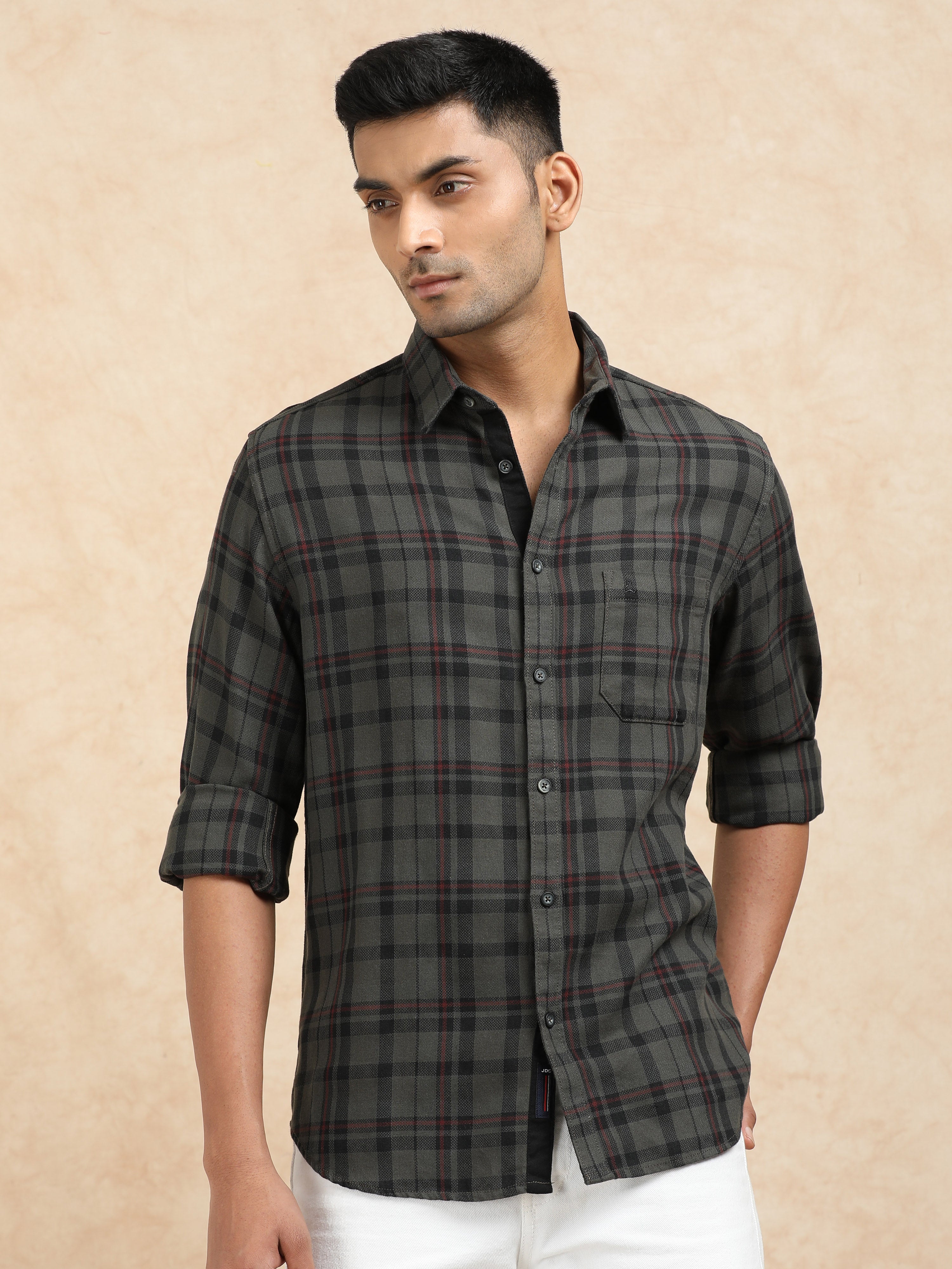 MEN'S DK.GREY CHECKS SLIM FIT SHIRT