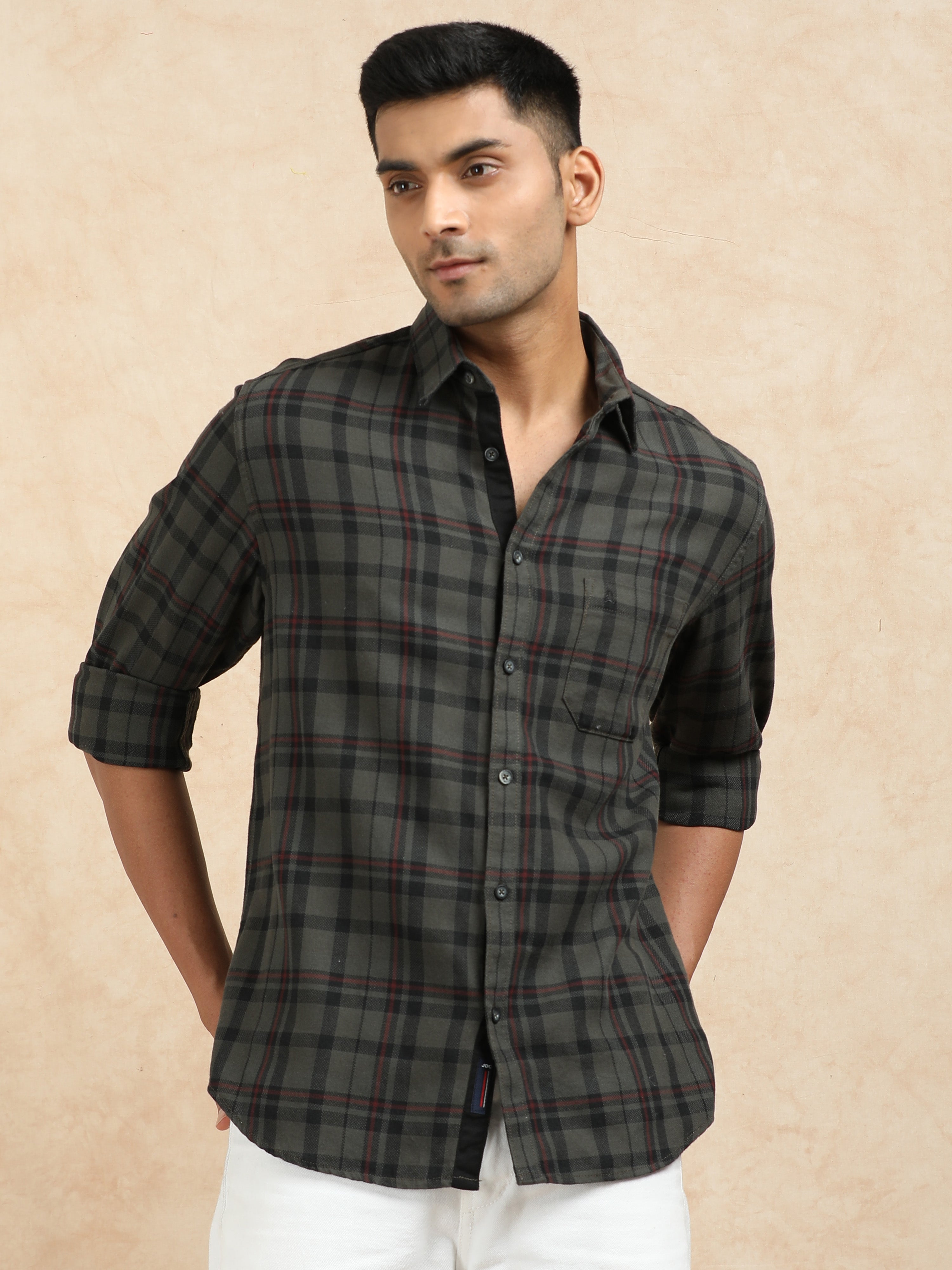 MEN'S DK.GREY CHECKS SLIM FIT SHIRT