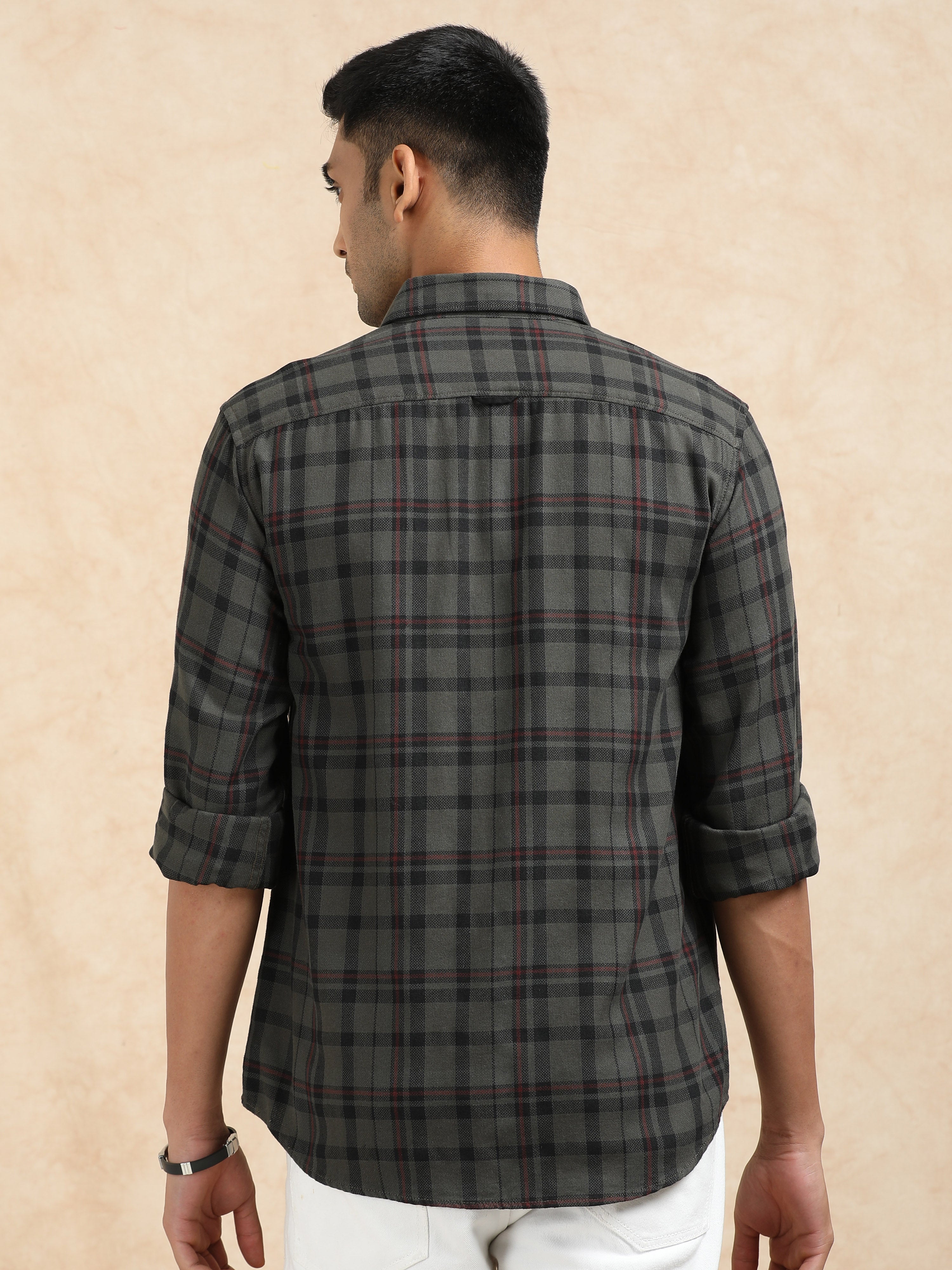MEN'S DK.GREY CHECKS SLIM FIT SHIRT
