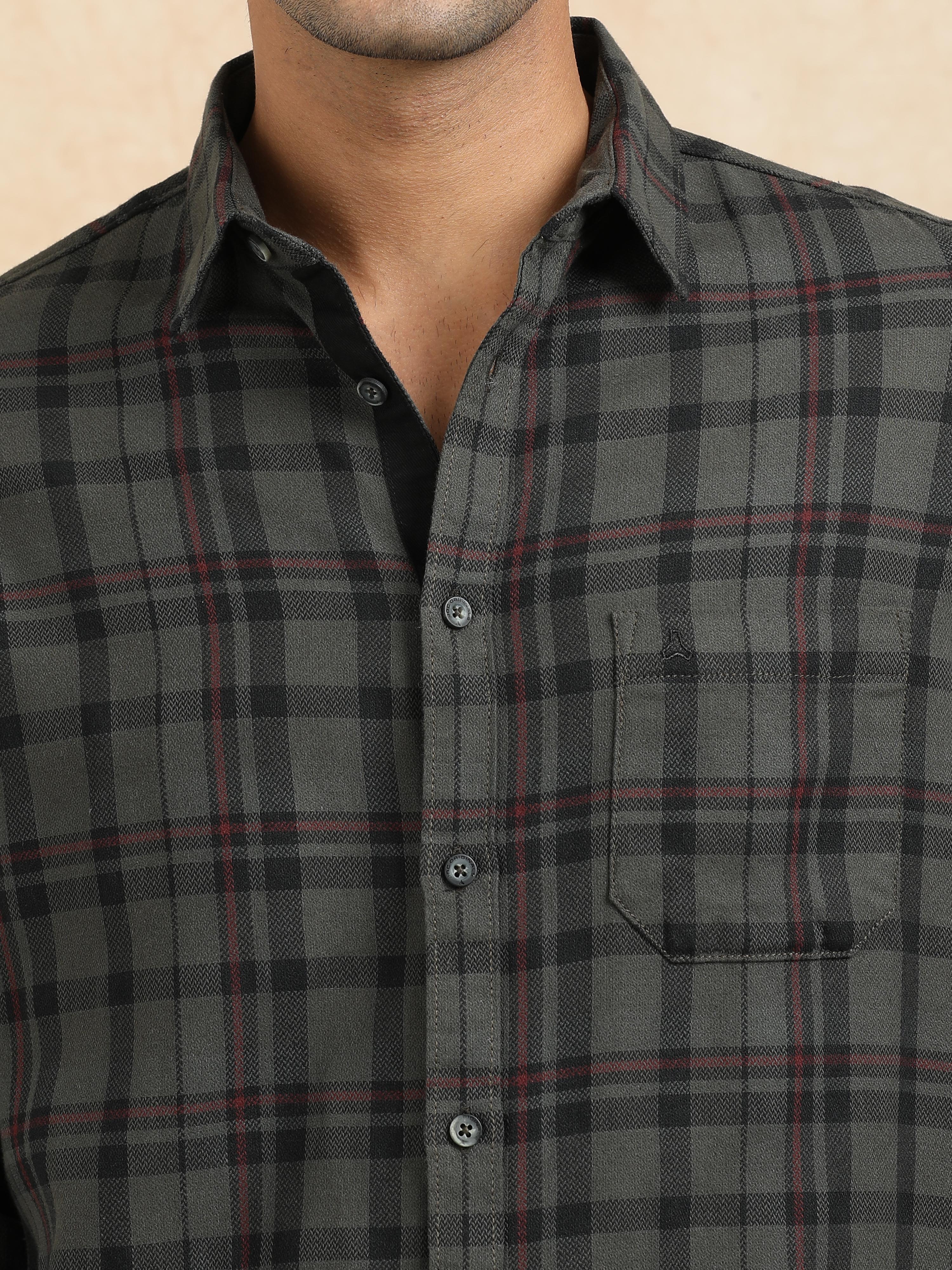 MEN'S DK.GREY CHECKS SLIM FIT SHIRT