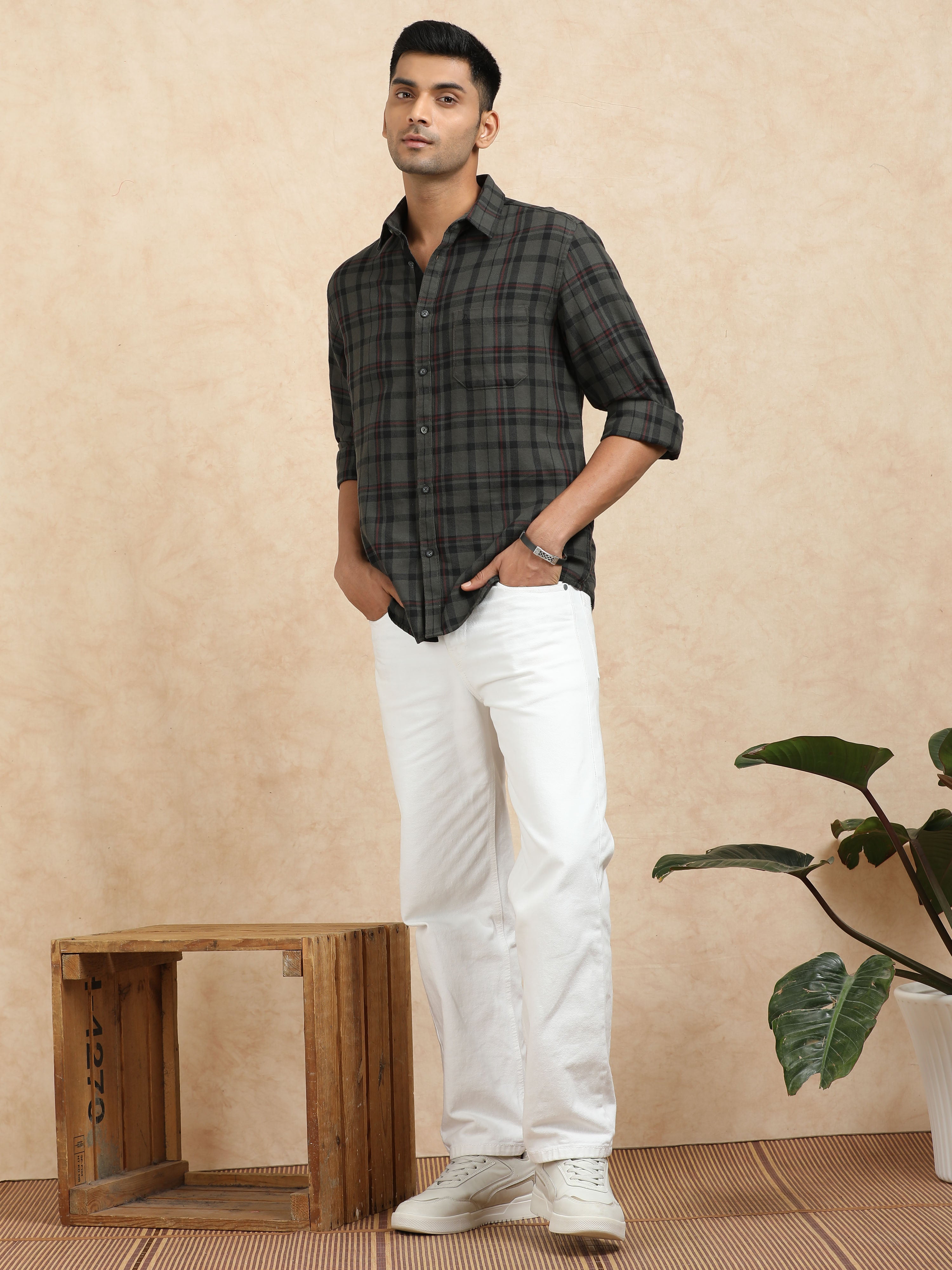 MEN'S DK.GREY CHECKS SLIM FIT SHIRT