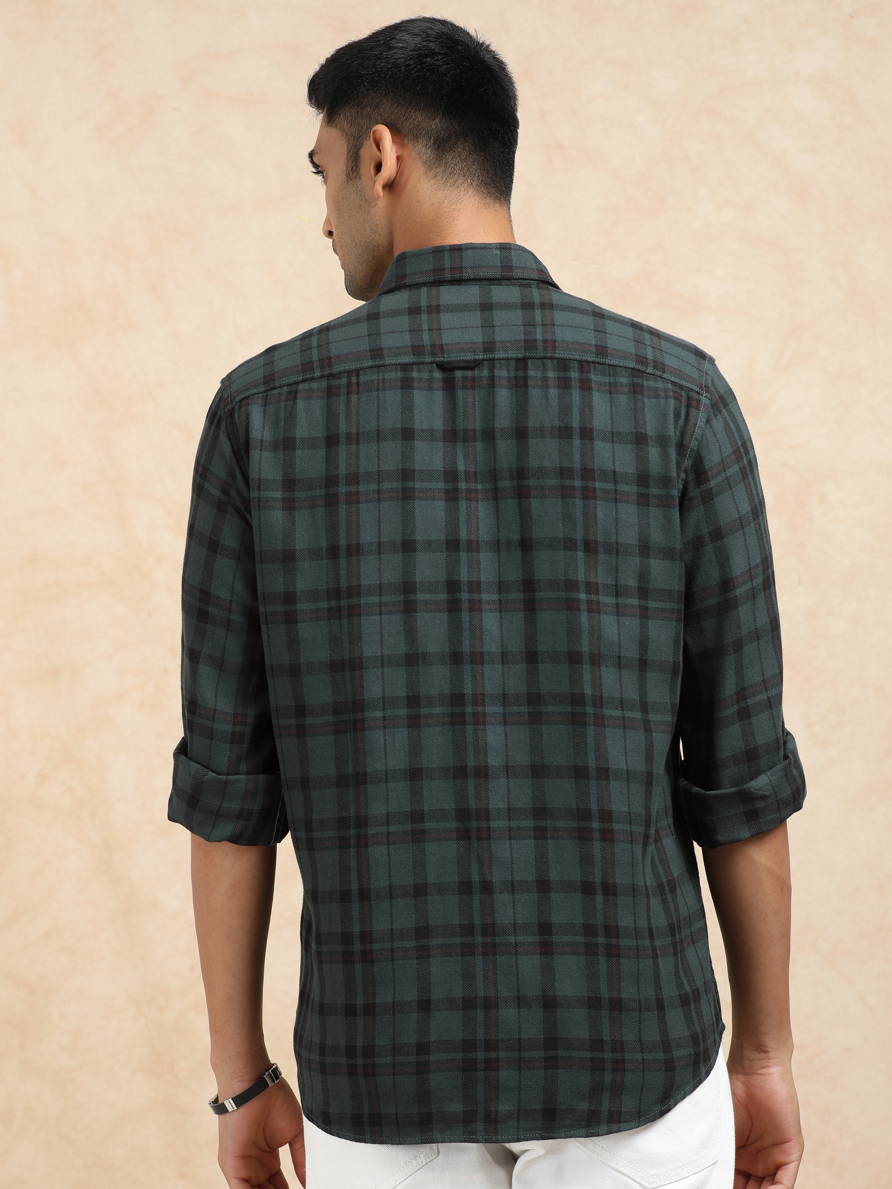 MEN'S DK.GREEN CHECKS SLIM FIT SHIRT