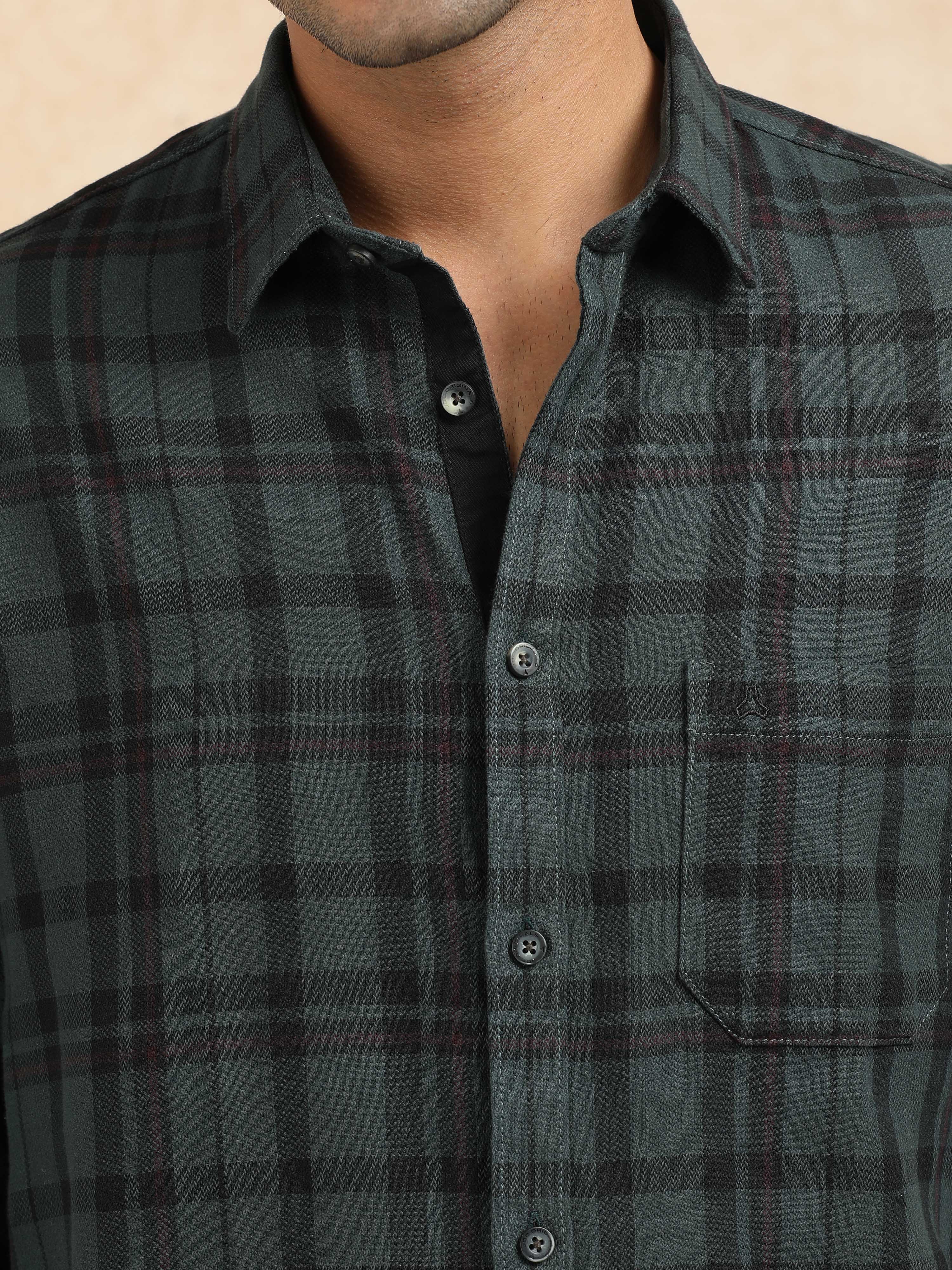 MEN'S DK.GREEN CHECKS SLIM FIT SHIRT