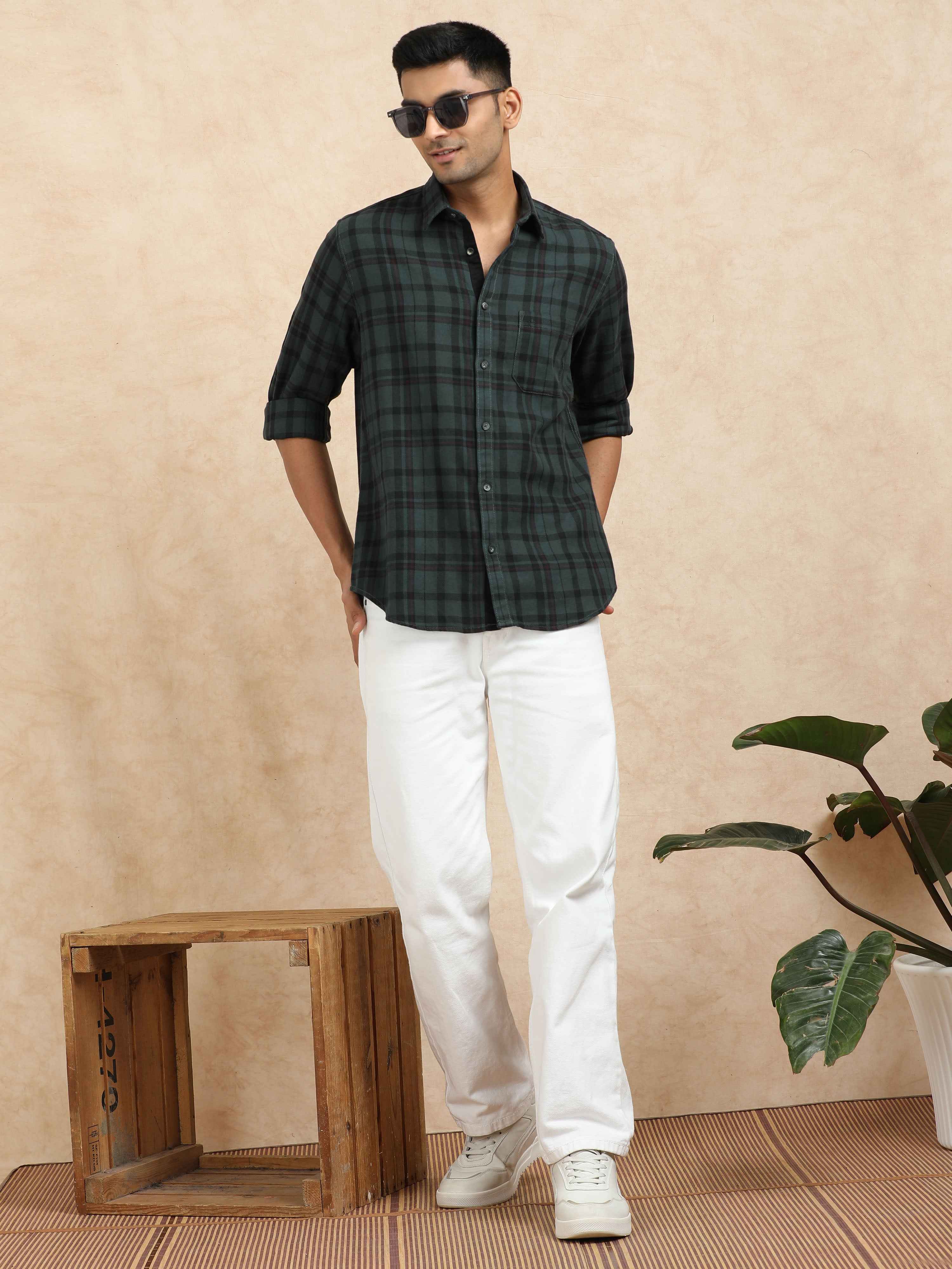 MEN'S DK.GREEN CHECKS SLIM FIT SHIRT